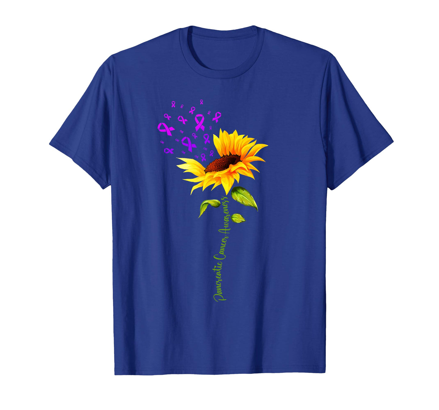 Pancreatic Cancer Awareness Sunflower Purple Ribbon Support T-Shirt