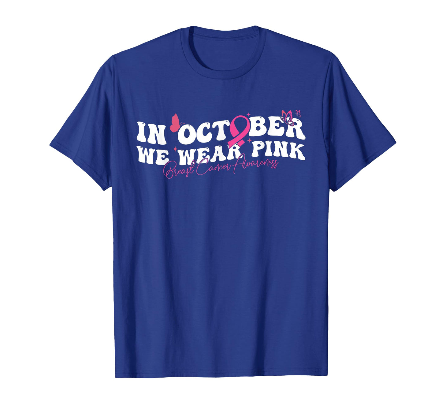 Retro Groovy in October We Wear Pink Breast Cancer Month T-Shirt