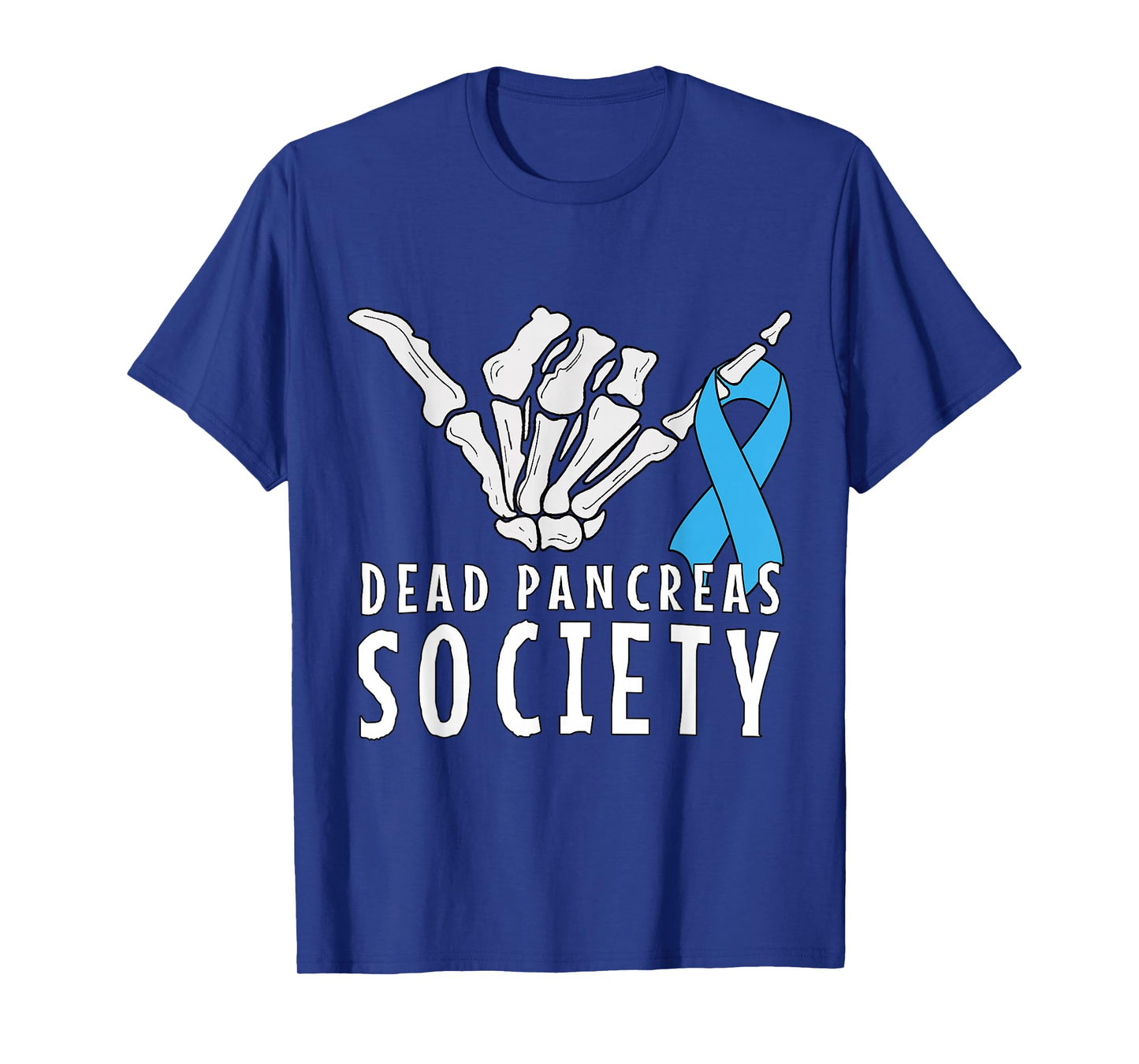 Dead Pancreas Society Halloween Blue Skeleton Hand T-Shirt