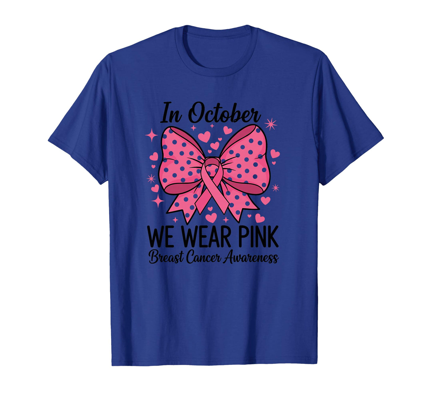 in October We Wear Pink Coquette Bow Breast Cancer Halloween T-Shirt