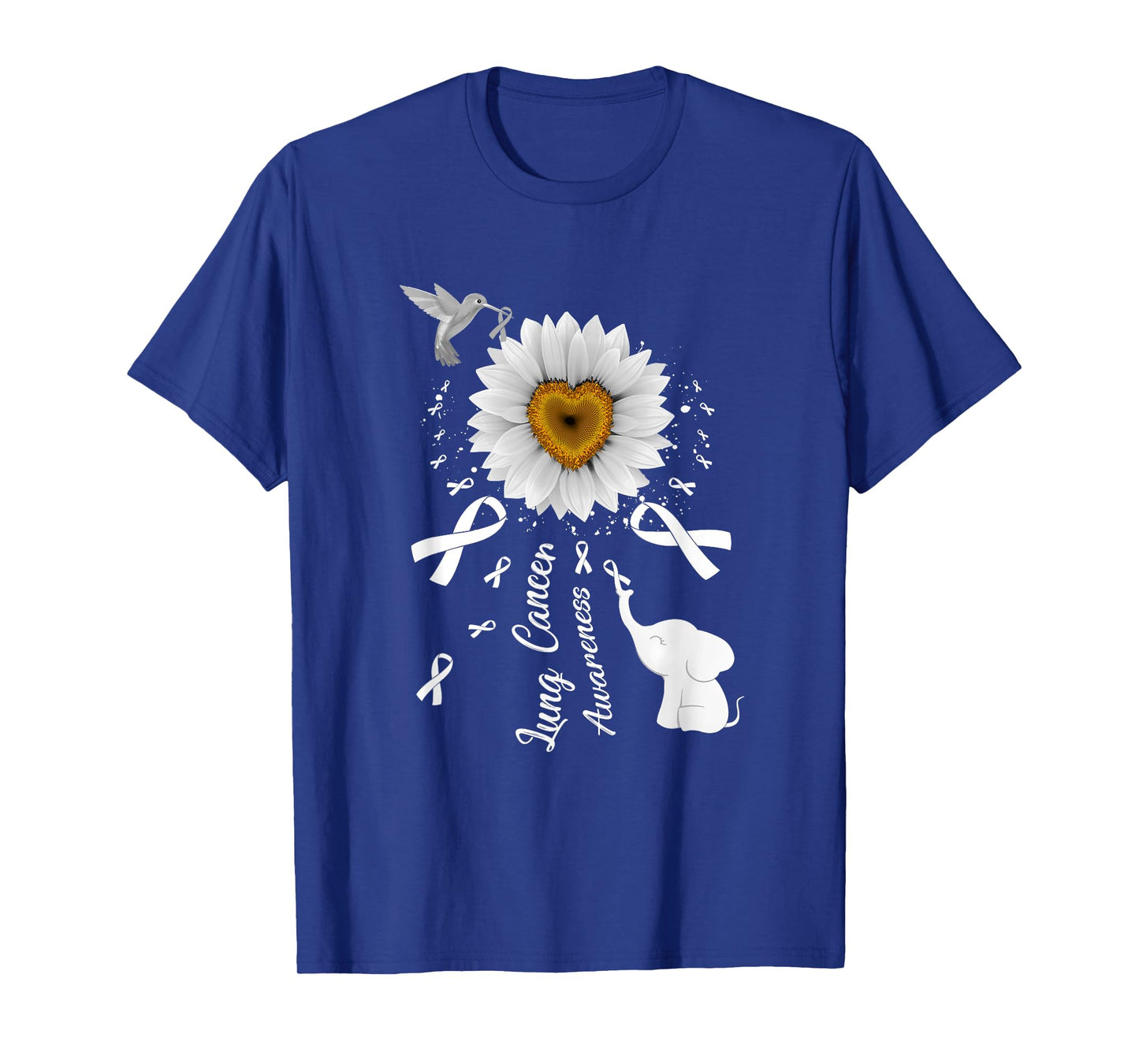 Sunflower Hummingbird Elephant Lung Cancer Awareness T-Shirt