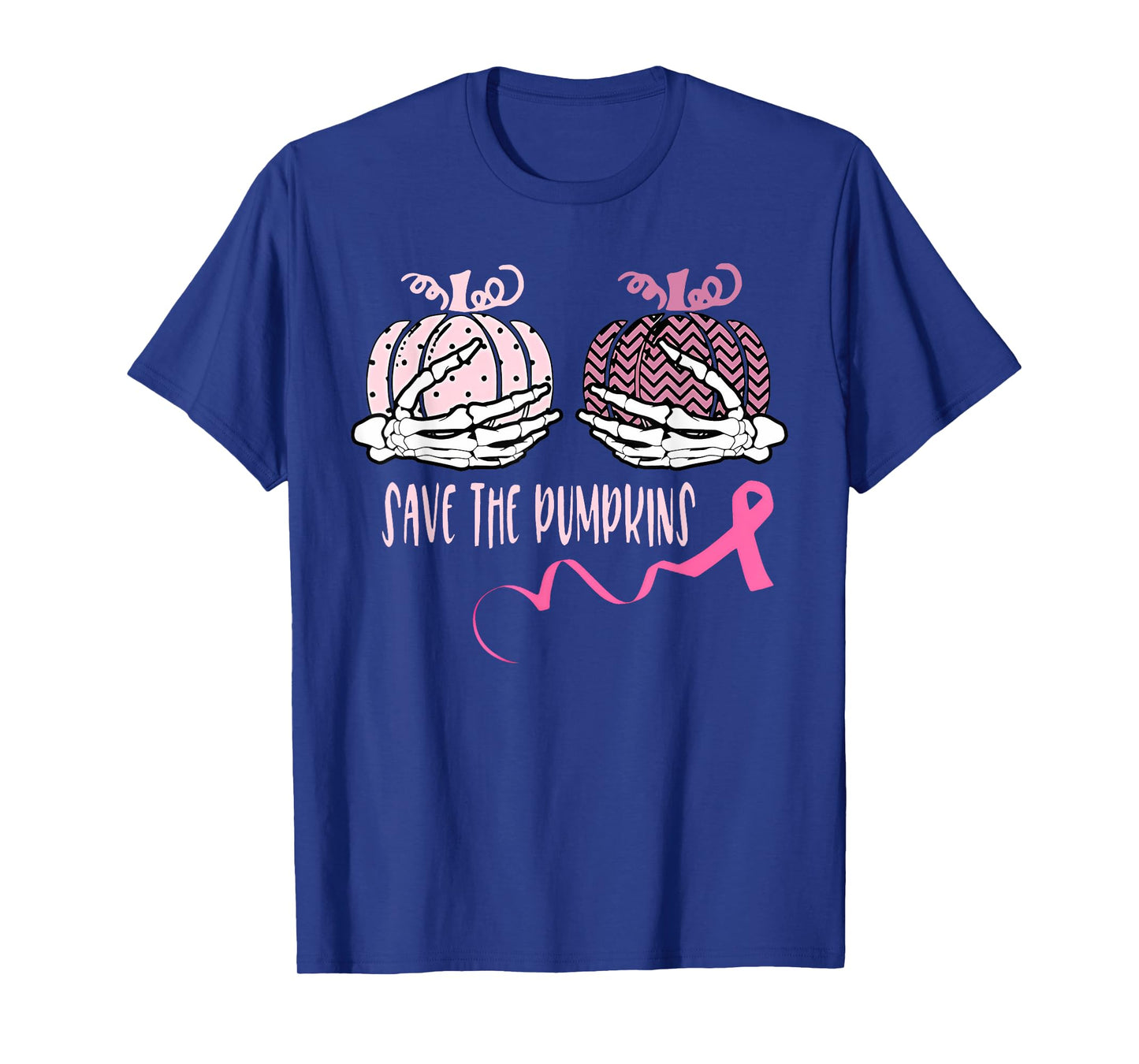 Save The Pumpkins Breast Cancer Awareness Skeleton Halloween T-Shirt