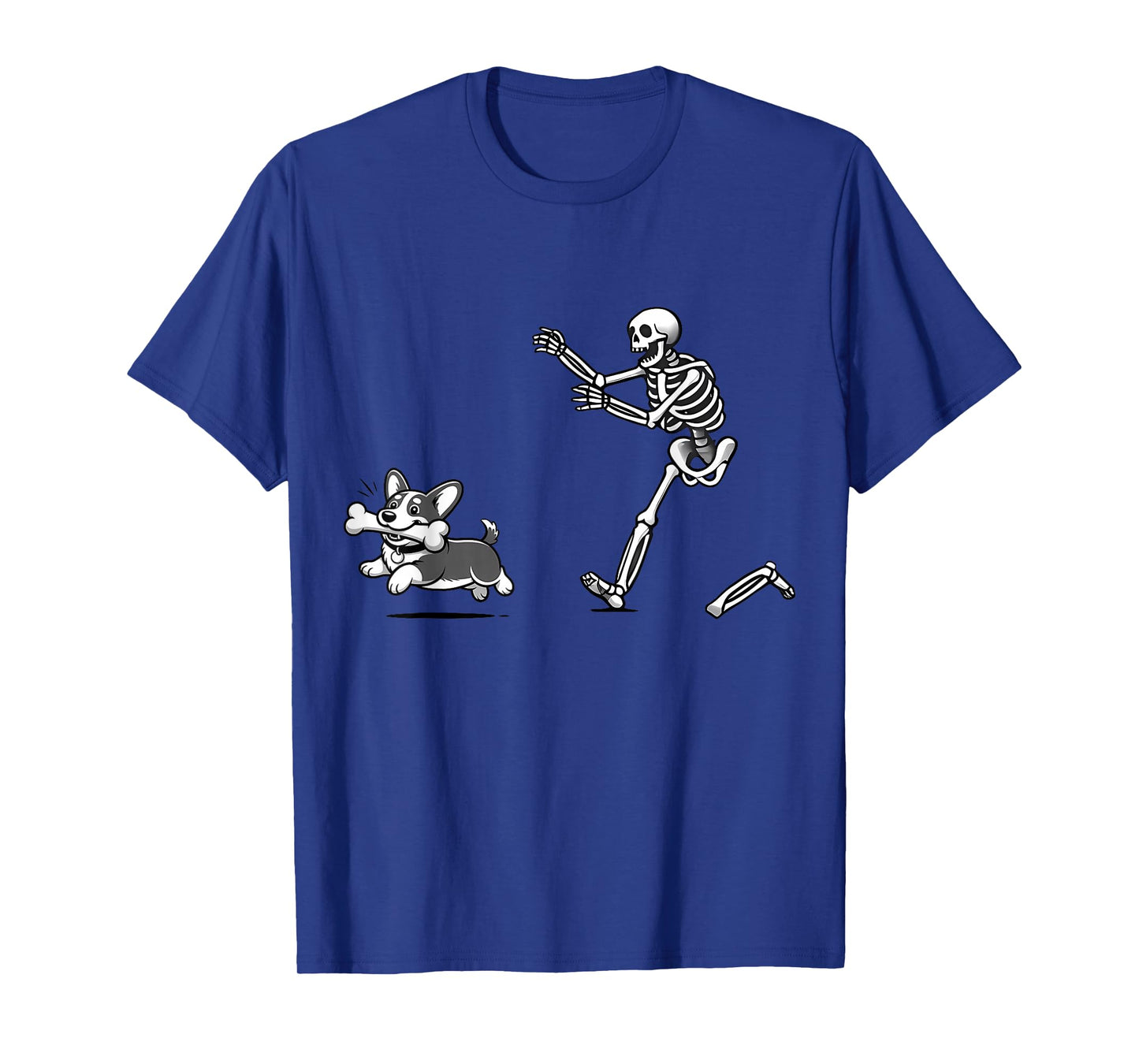 Funny Skeleton Chasing Corgi Dog Lovers Spooky Halloween T-Shirt