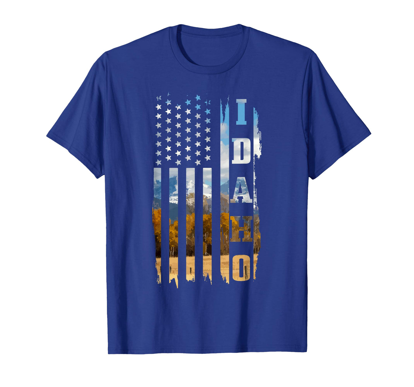 Idaho Patriotic American Flag Vintage Nature Hiking T-Shirt