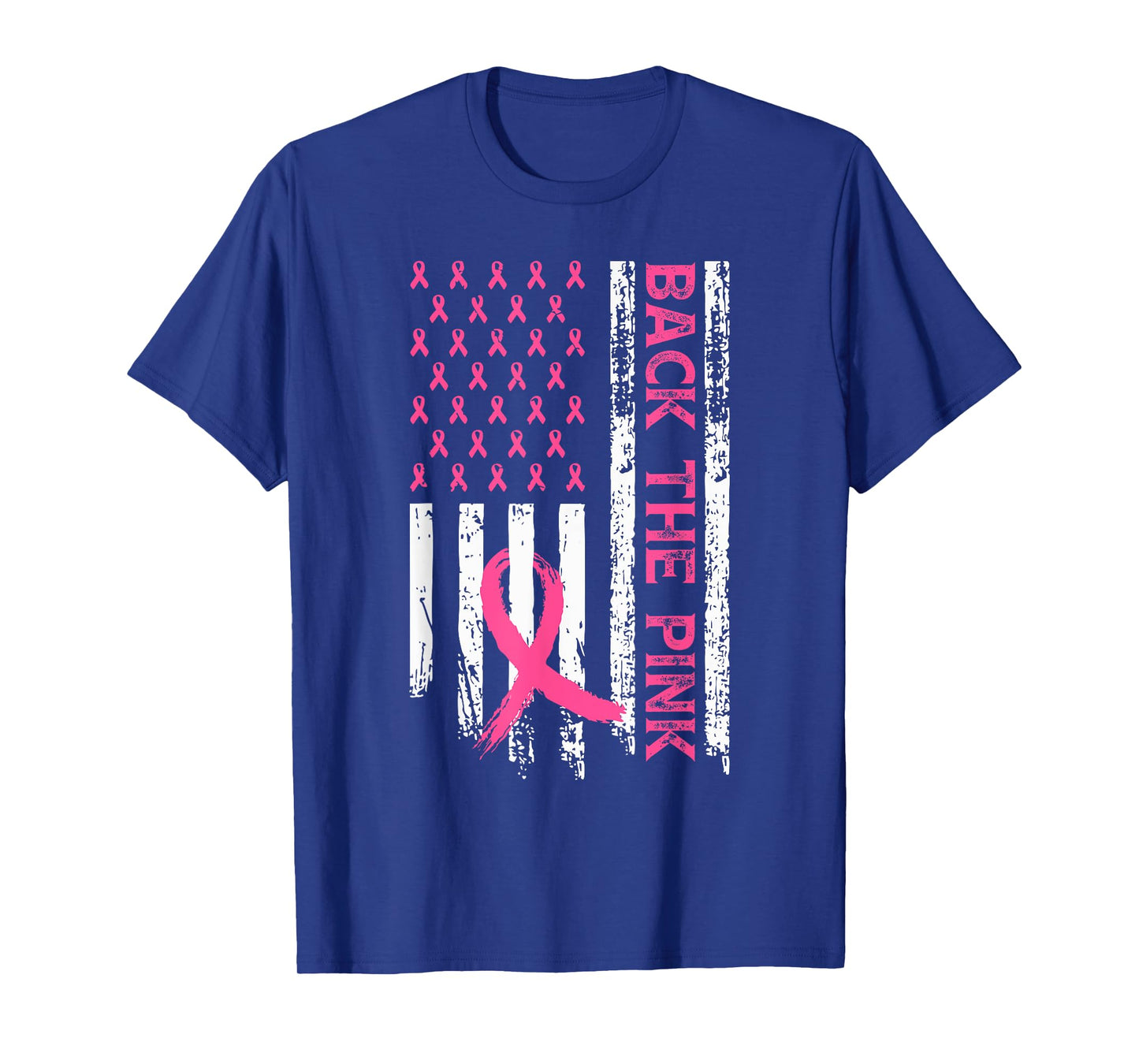 Back The Pink Ribbon USA American Flag Breast Cancer Support T-Shirt
