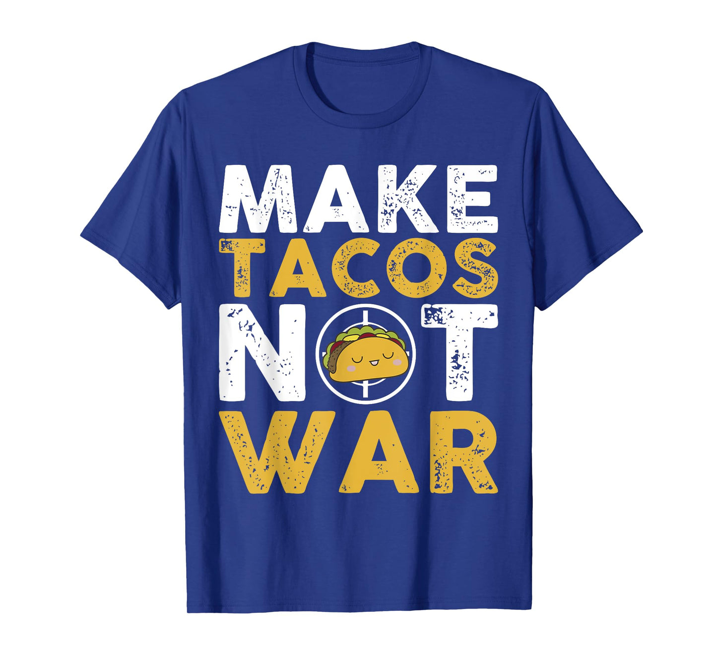 MAKE TACOS NOT WAR CUTE CARTOON YELLOW WHITE TEXT T-Shirt