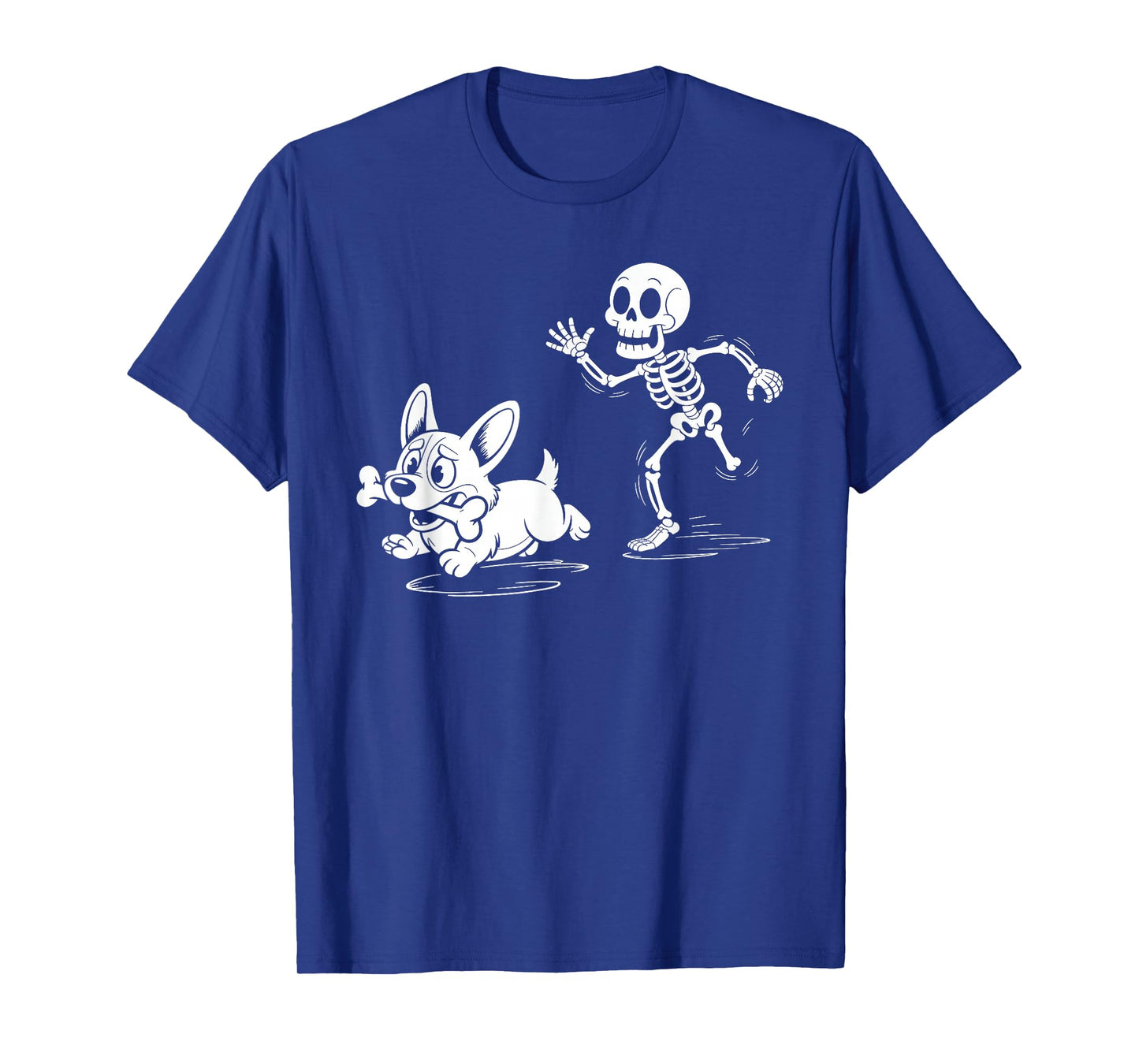 Skeleton Chasing Corgi Funny Dog Lover Halloween T-Shirt