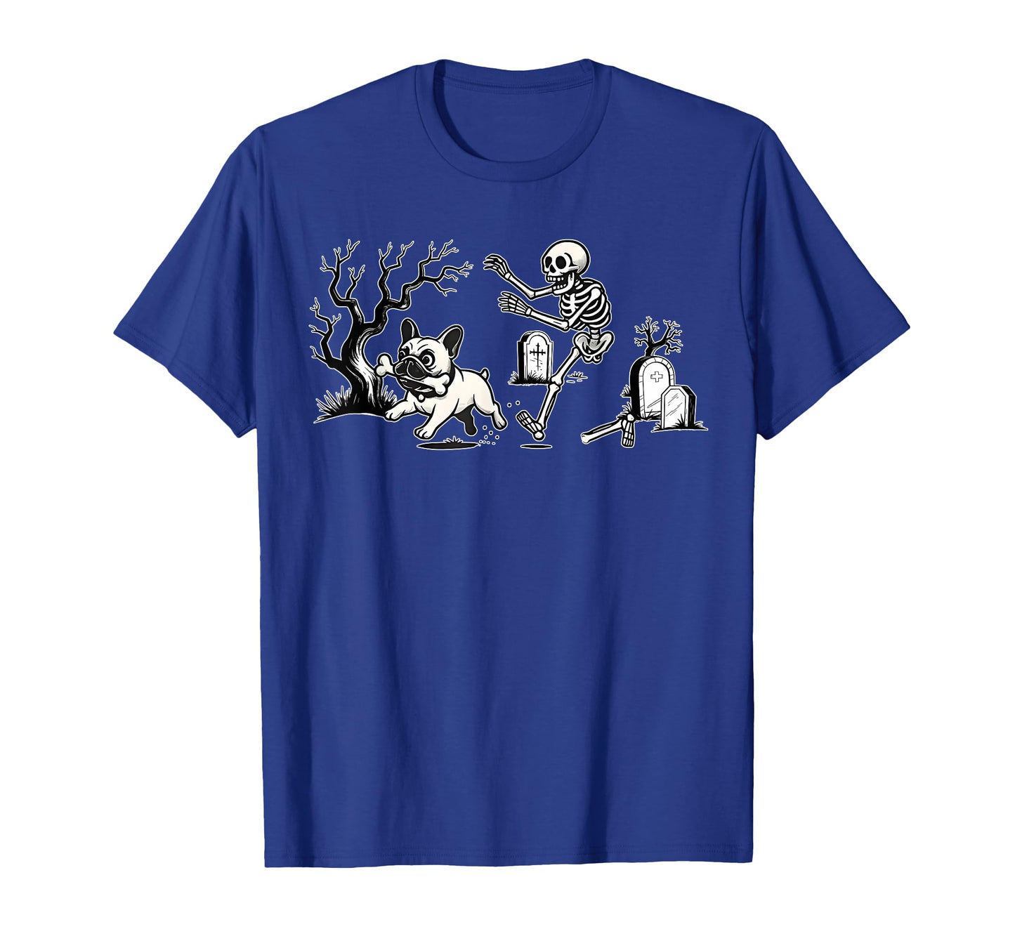 Skeleton Chasing French Bulldog Halloween Dog Mom Pet Lover T-Shirt