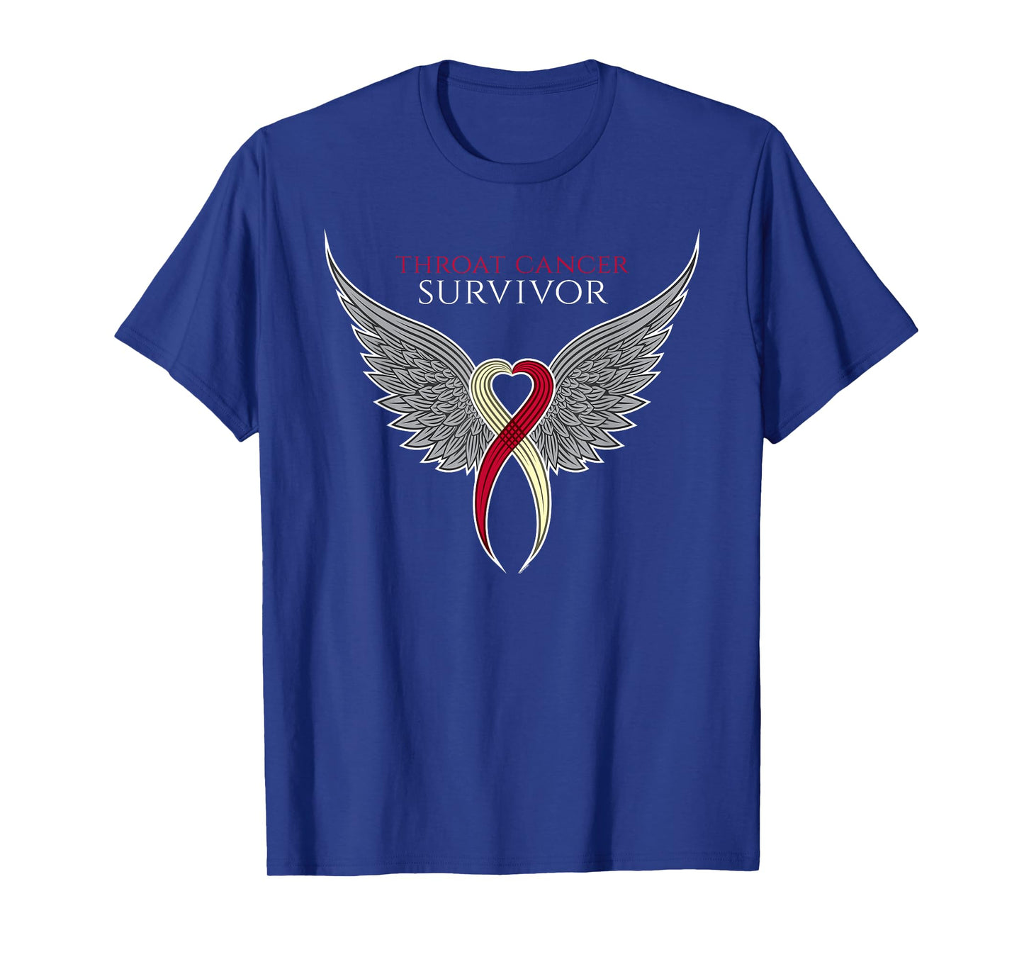 Throat Cancer Awareness T-Shirt by Jomadado for Adults, Unisex, Black, Short Sleeve, Size 8 (US), Classic Fit, Crew Collar, Modern Motivational, Cancer Awareness, Ribbon with Wings
