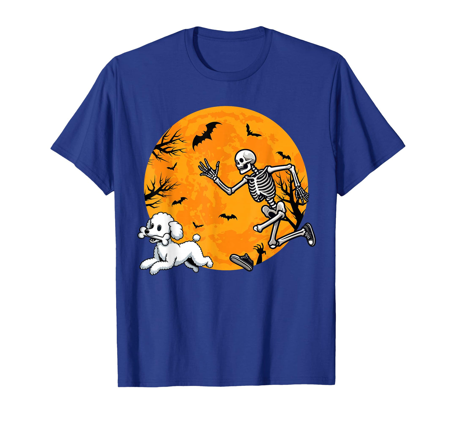 Halloween Dog Skeleton Chasing Dog Halloween Poodle T-Shirt