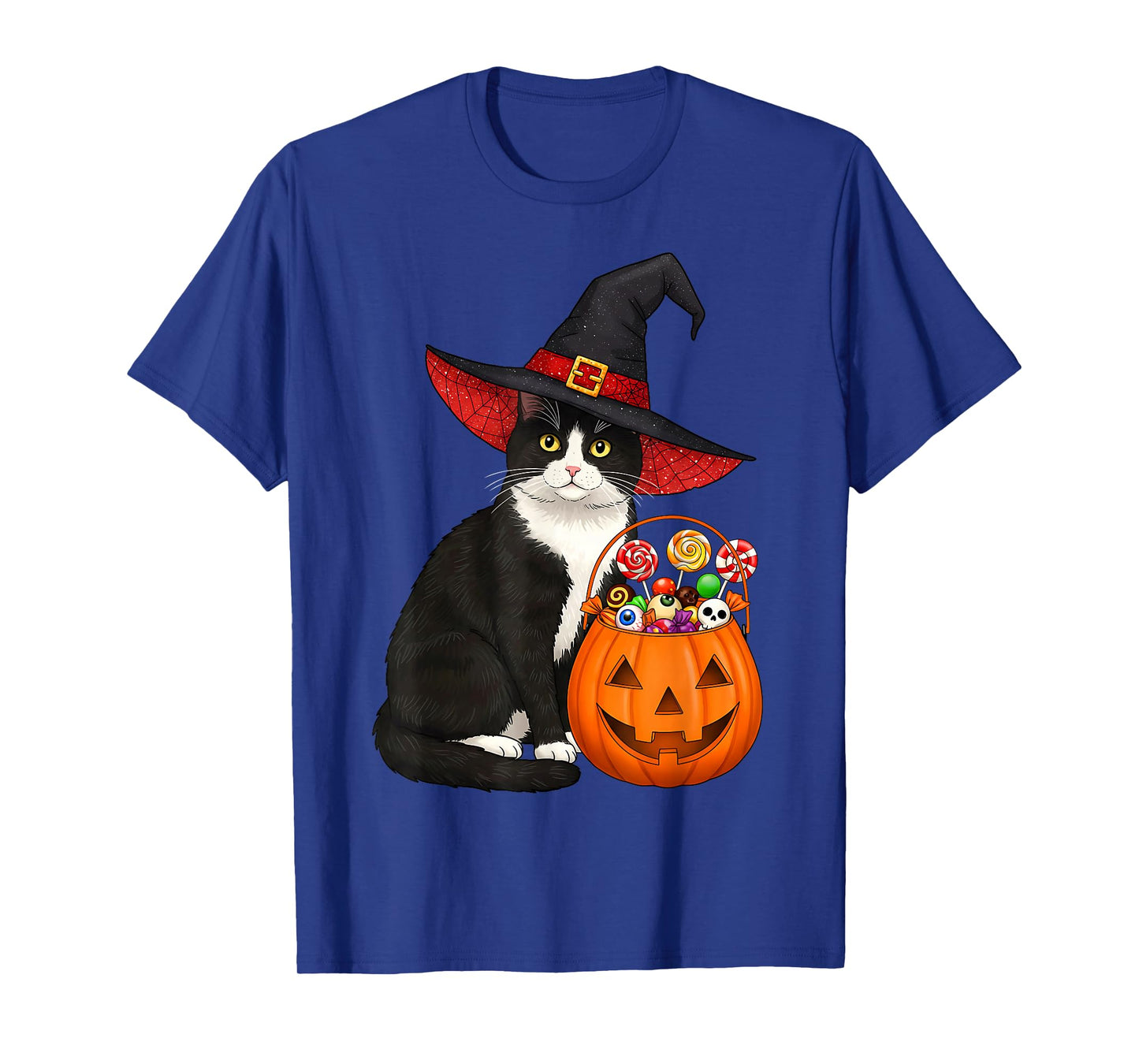 Tuxedo Witch Cat & Halloween Candy Basket for Men Women Kids T-Shirt