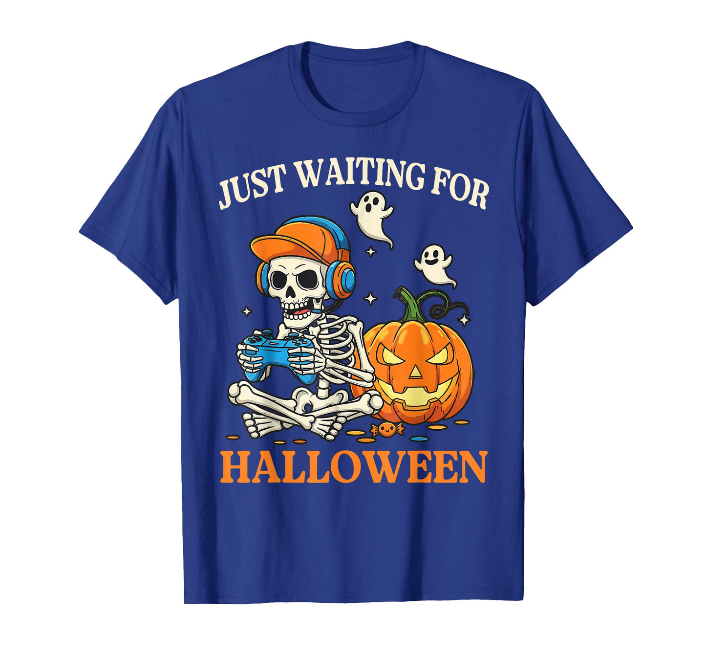 Funny Just Waiting for Halloween Skeleton Playing Video Game T-Shirt