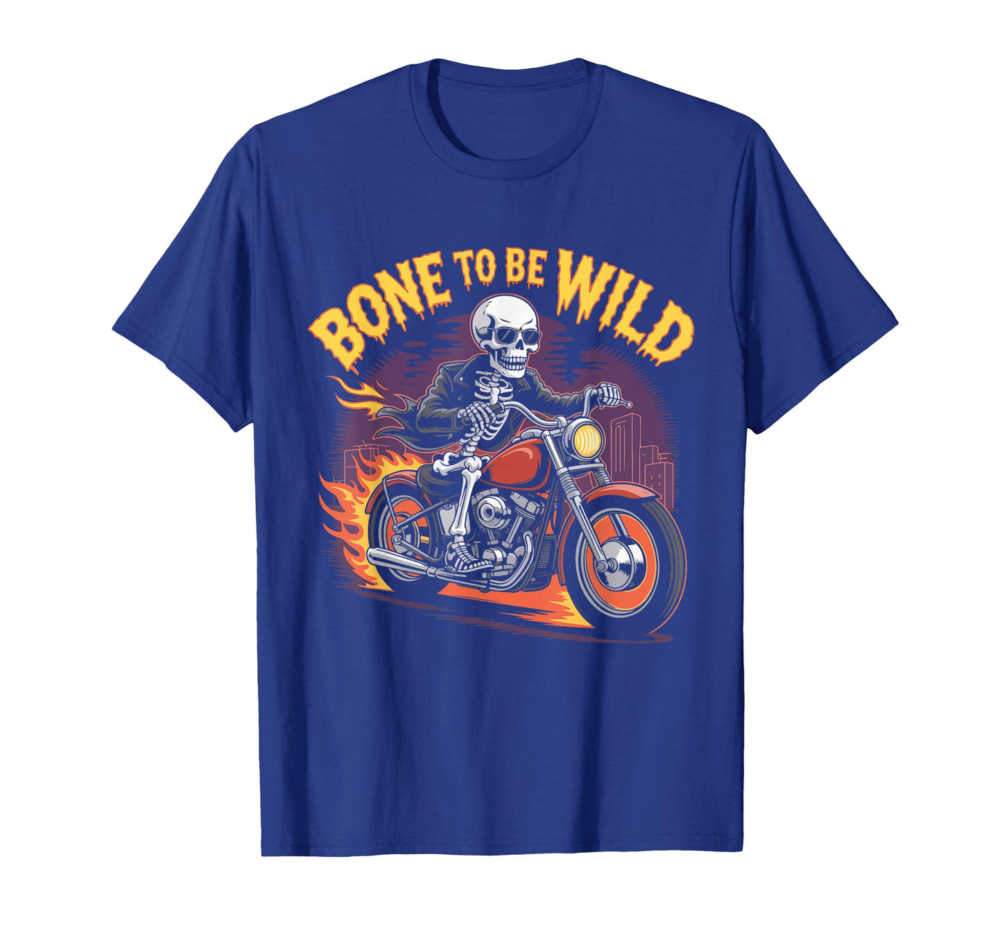 Bone to Be Wild Skeleton Biker Motorcycle Halloween Design T-Shirt