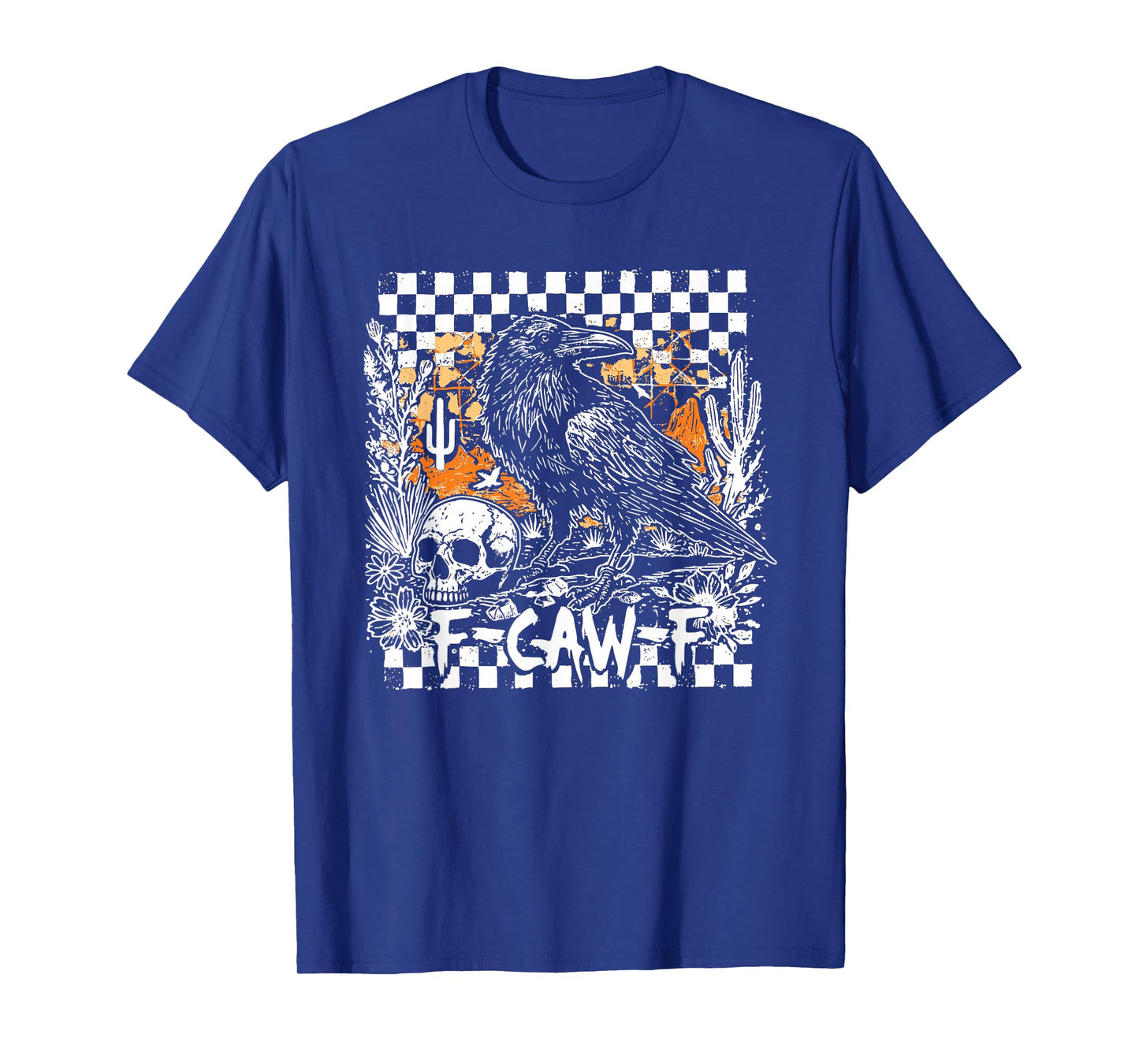 F-Caw-F Retro Checkered, Retro Raven Halloween Crow T-Shirt