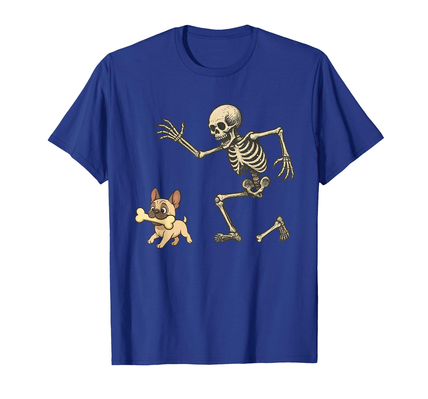 Funny Skeleton Chasing Frenchie Halloween Dog Men Women T-Shirt