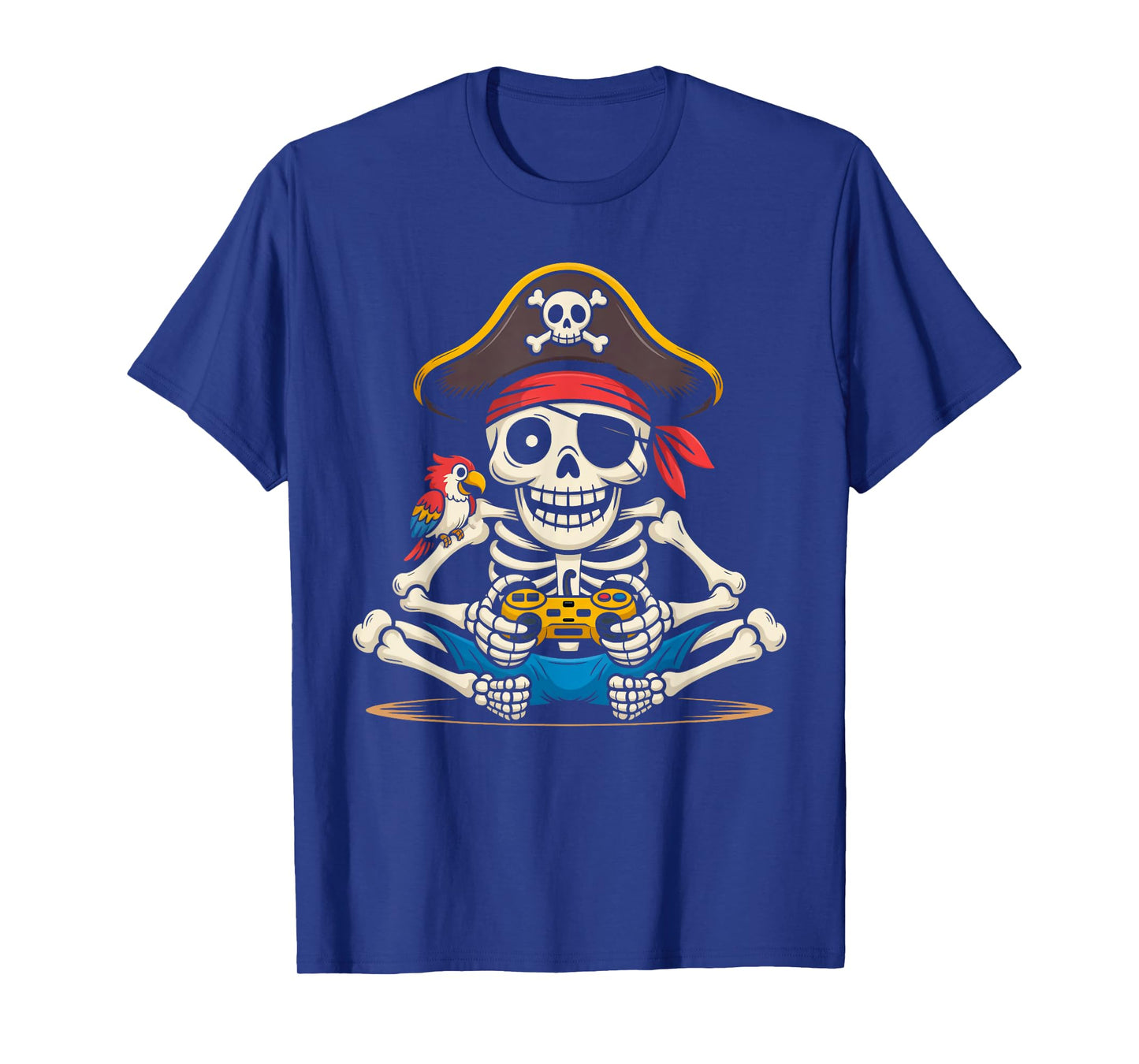 Pirate Skeleton Gamer Parrot Lazy Halloween Costume Kids T-Shirt