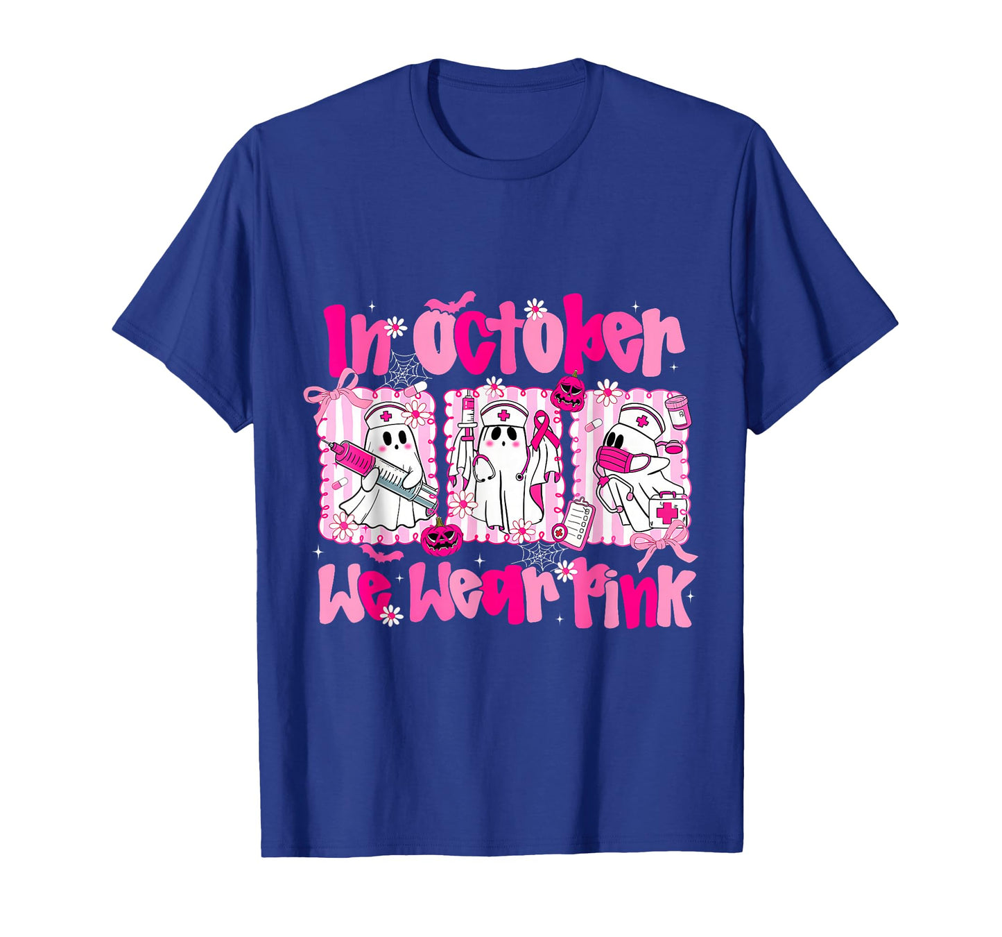 In October We Wear Pink Ghost Breast Cancer Awareness T-Shirt
