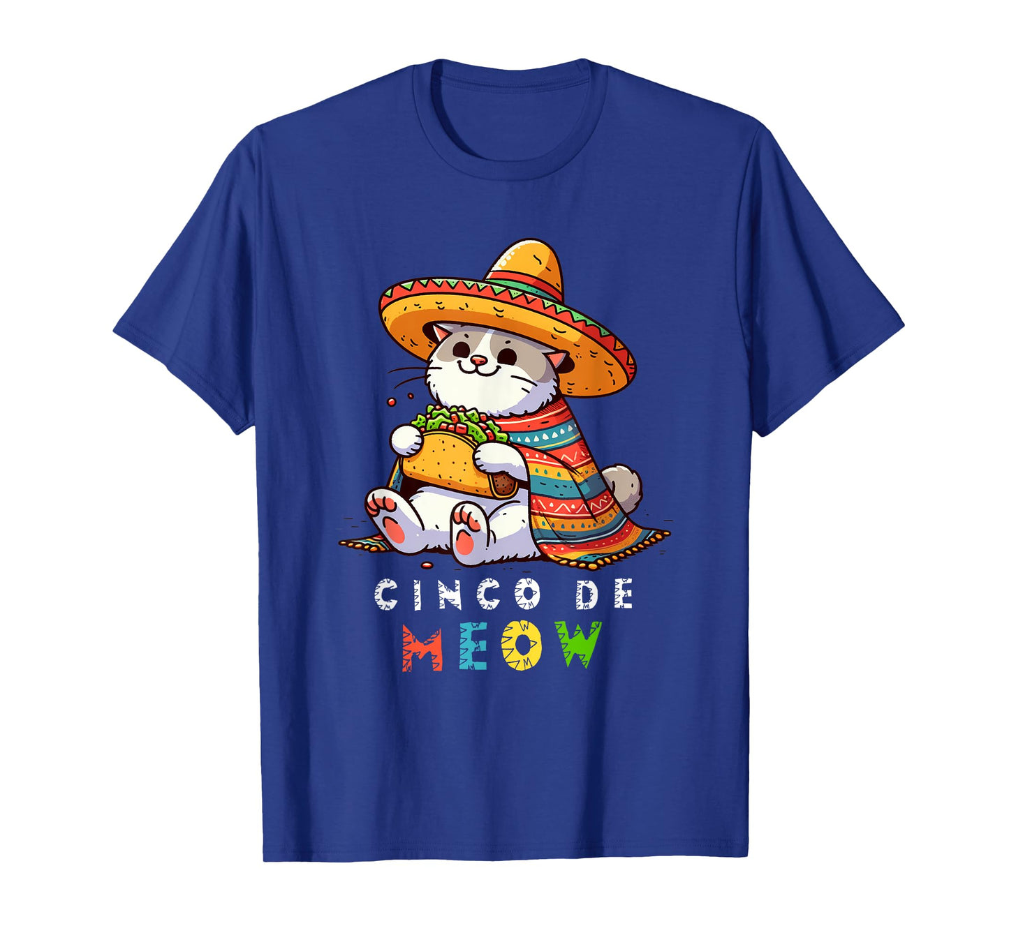 Cinco De Meow with Smiling Cat Taco and Sombrero Men Women Kids T-Shirt