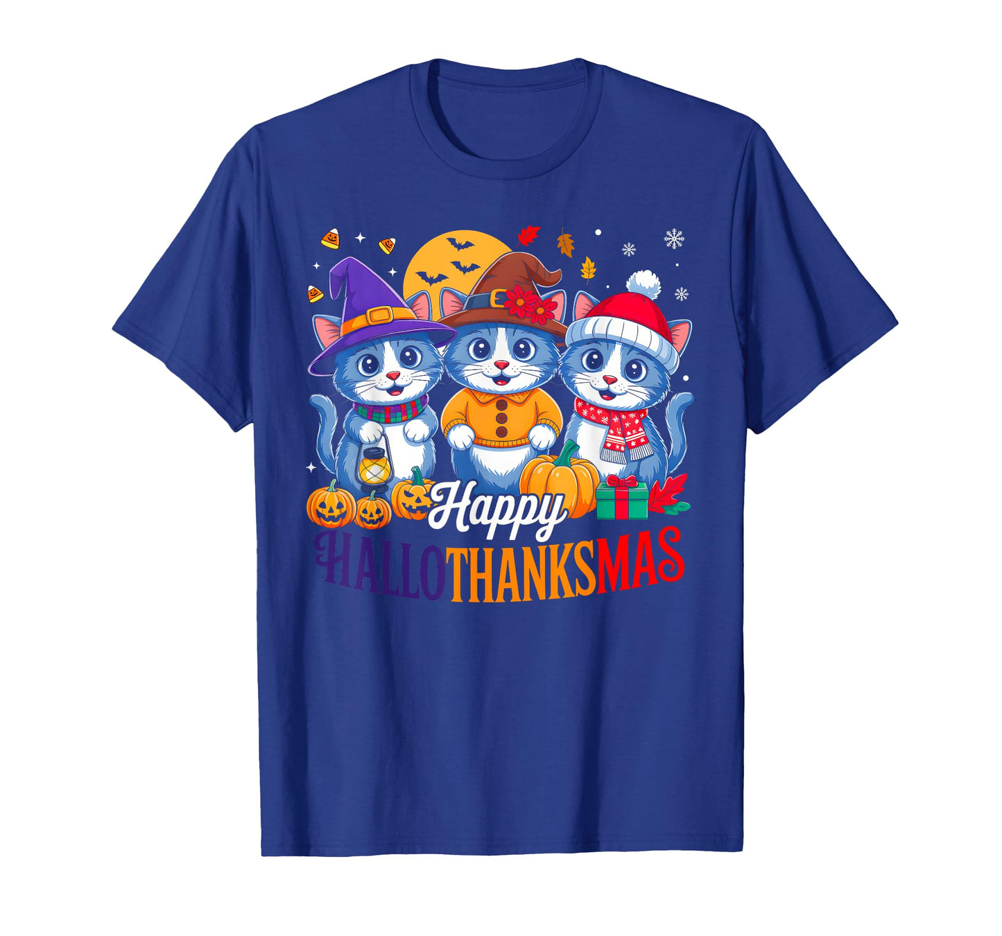 Happy Hallothanksmas Shirt Cat Lover Halloween Thanksgiving T-Shirt