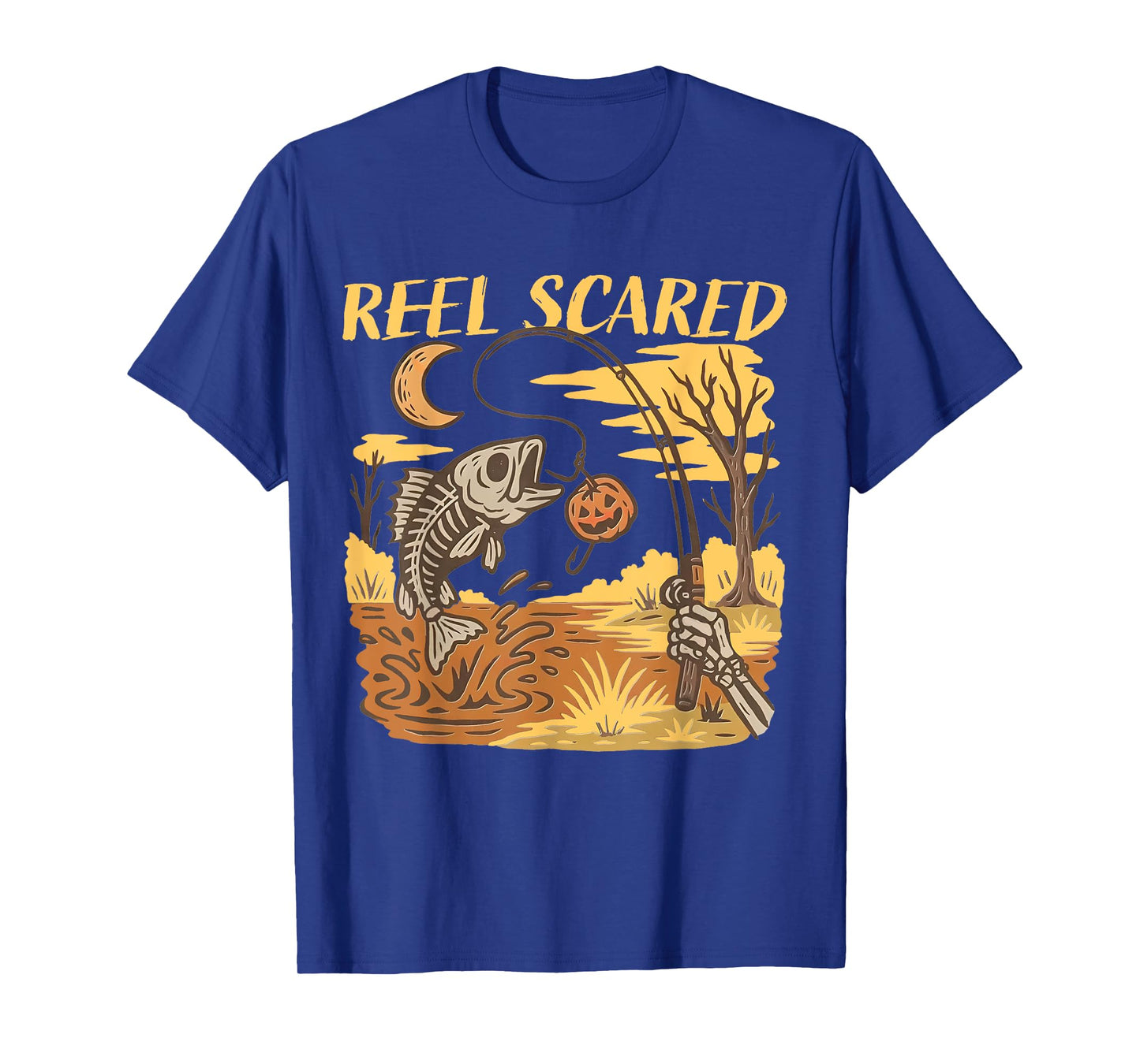 Reel Scared Halloween Fishing Funny Skeleton Fisherman Bass T-Shirt