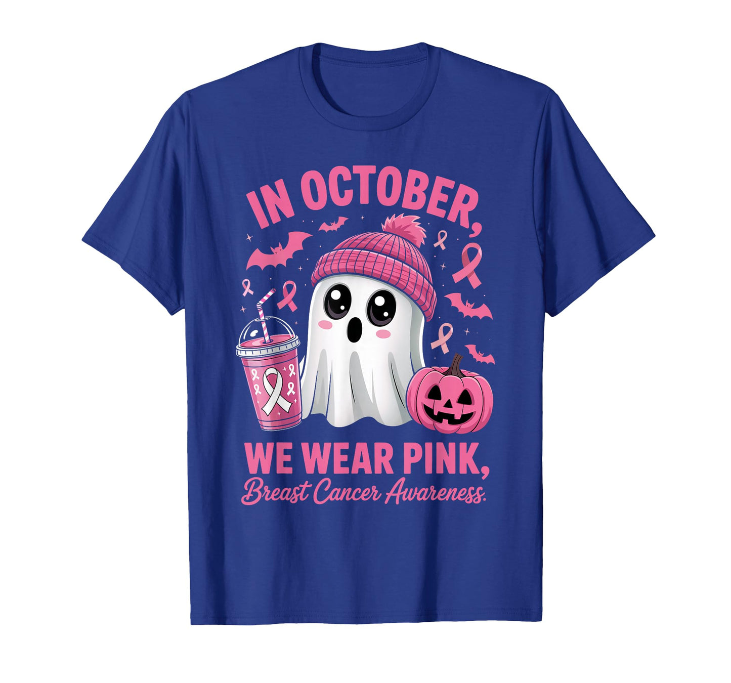 in October We Wear Pink Breast Cancer Awareness Halloween T-Shirt
