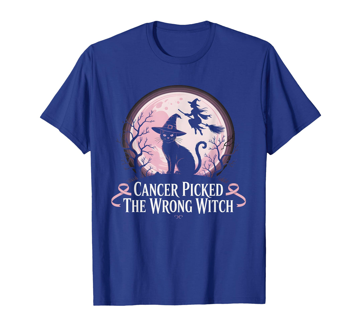 Cancer Picked The Wrong Witch Breast Cancer Halloween Cat T-Shirt
