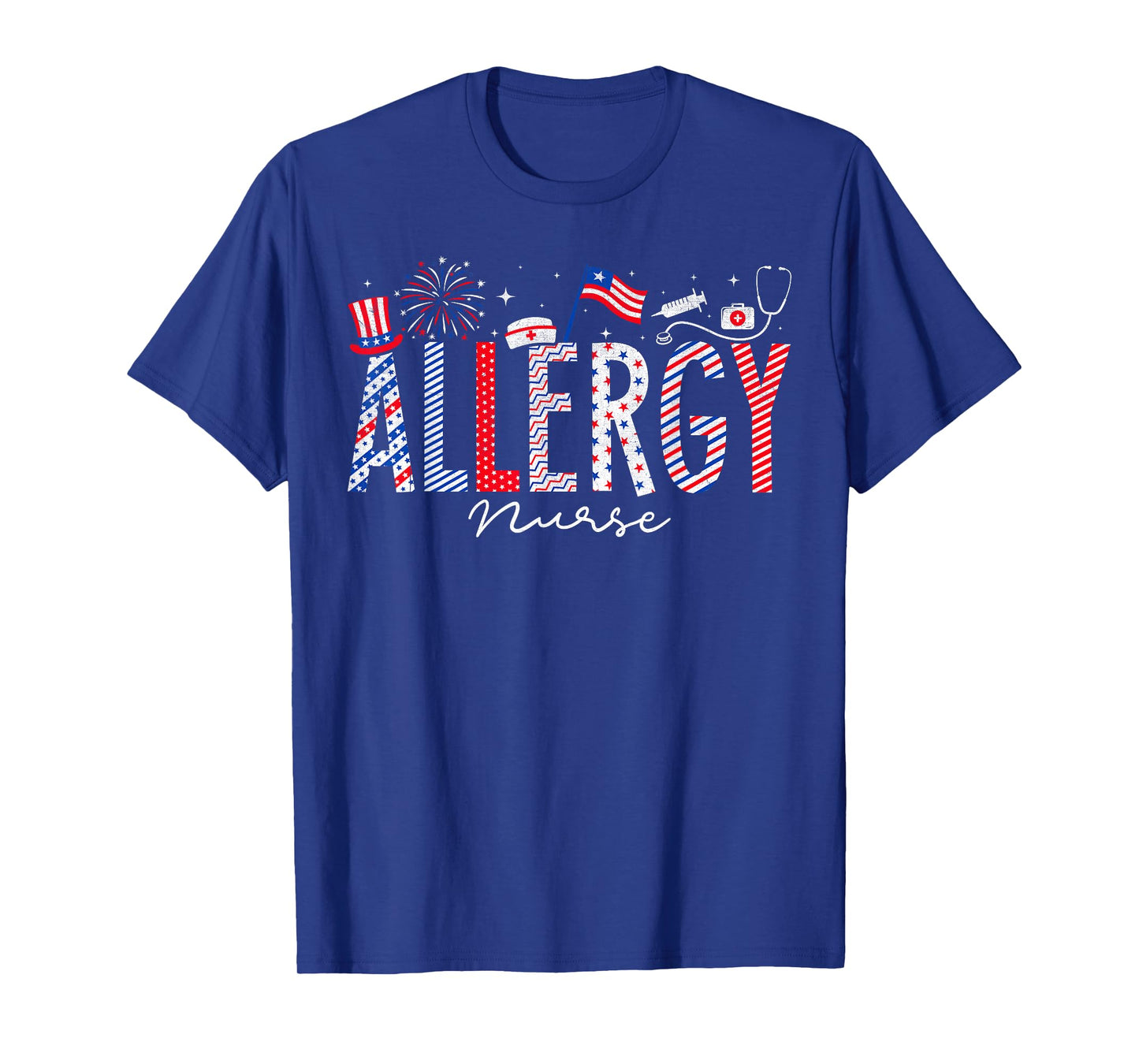 4th Of July Allergy Nurse Scrub Tops Patriotic Nurses T-Shirt for Women Men