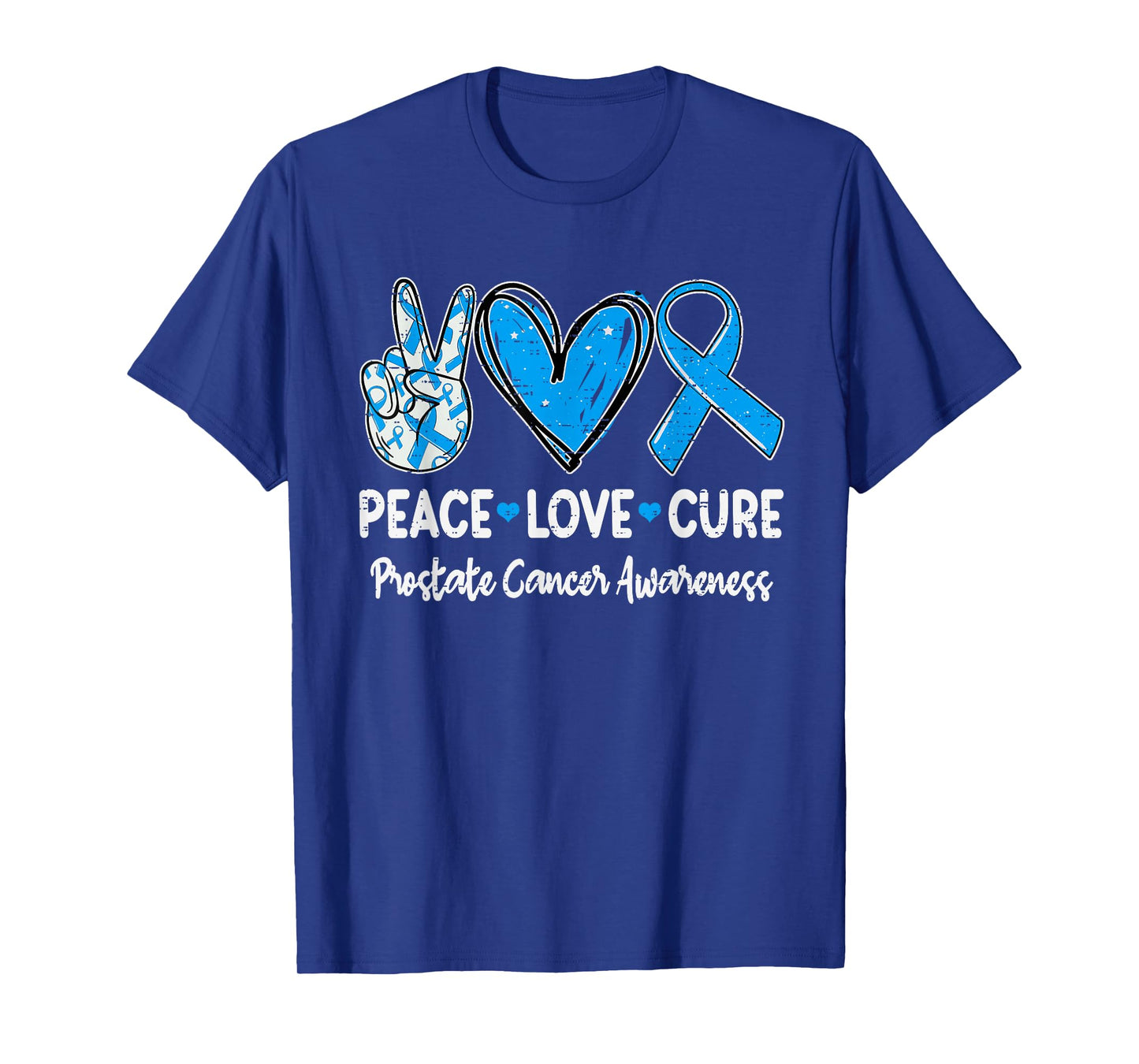 Peace Love Cure Prostate Cancer Awareness Ribbon Blue T-Shirt