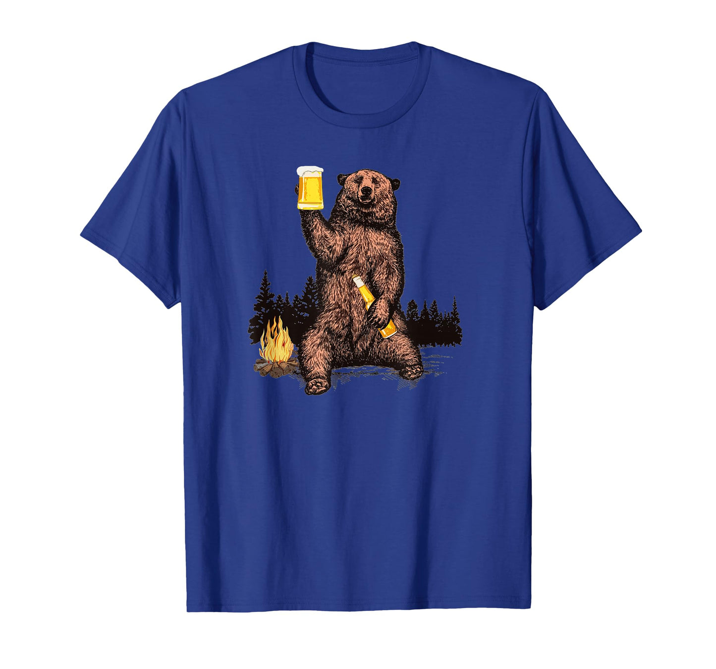 Bear Drinking Beer Camp Fire Woods Outdoor Funny Grizzly T-Shirt