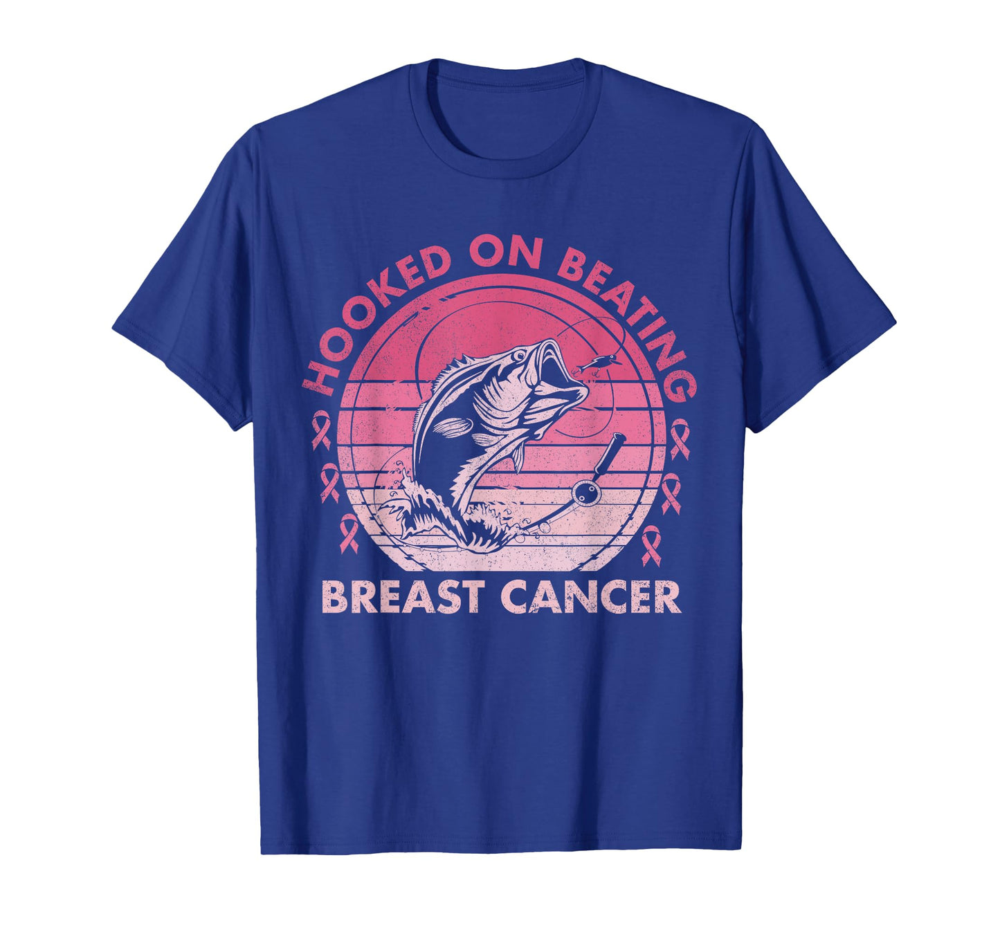 Hooked on Beating Breast Cancer Awareness Fishing Vintage T-Shirt