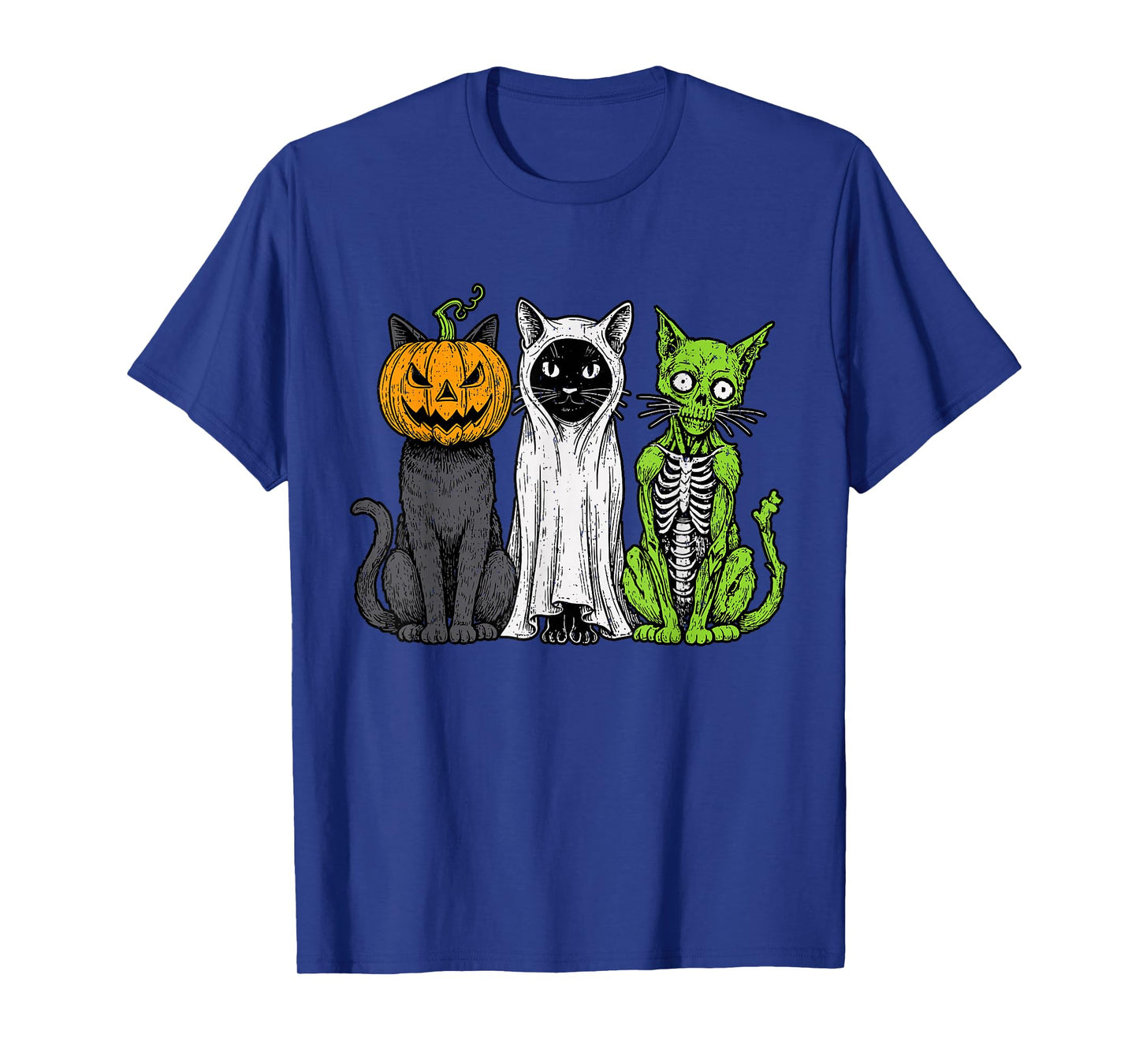 Skeleton Cat Pumpkin Ghost Halloween Kitty Meow Girl Boy Kid T-Shirt