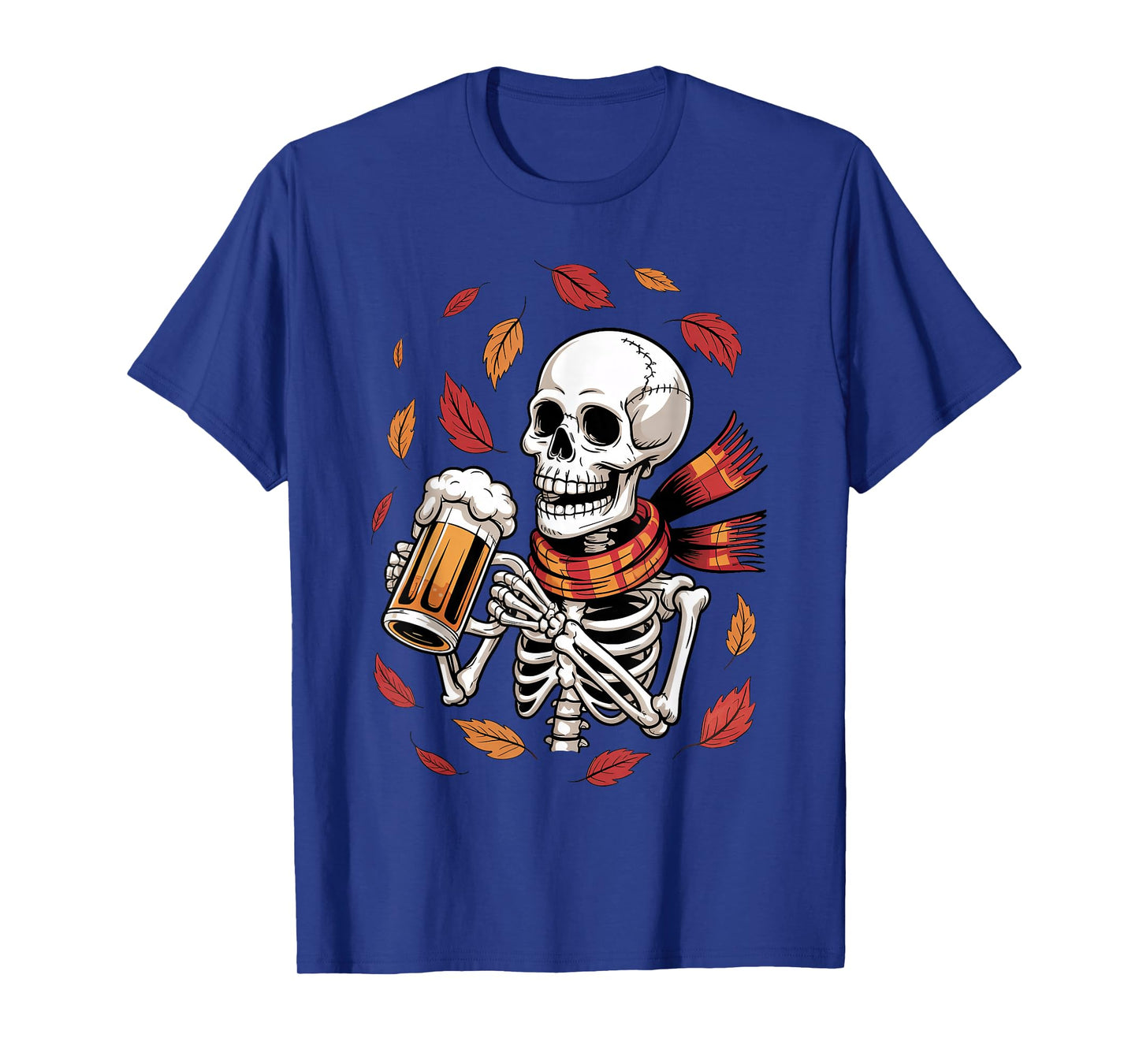 Skeleton Drinking Beer Halloween Autumn Thanksgiving Costume T-Shirt