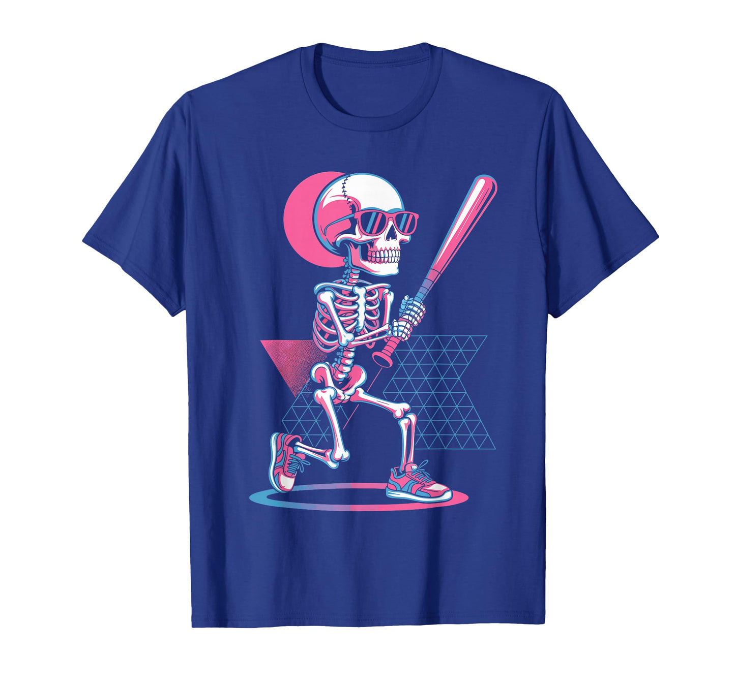 Retro 80s Skeleton Baseball Graphic Halloween T-Shirt