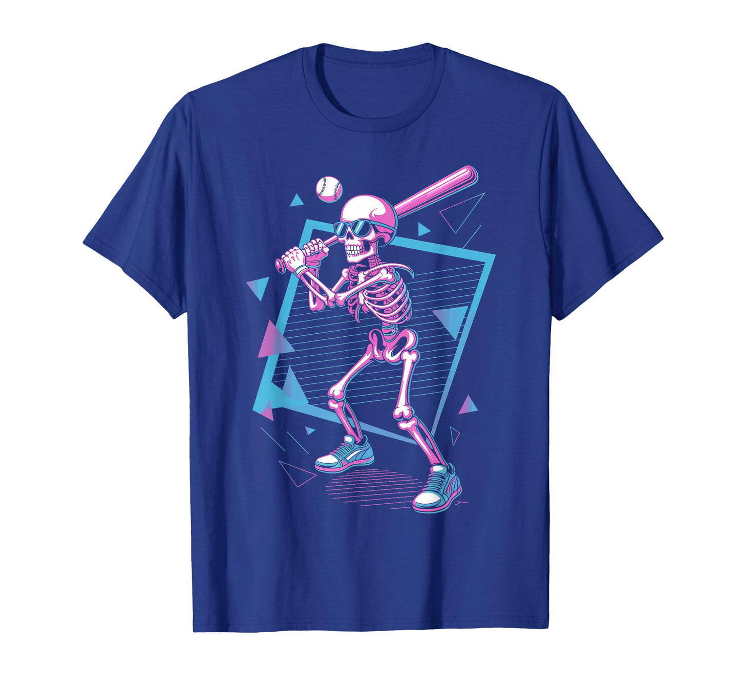 Retro 80s Skeleton Baseball Graphic Synthwave Batter T-Shirt