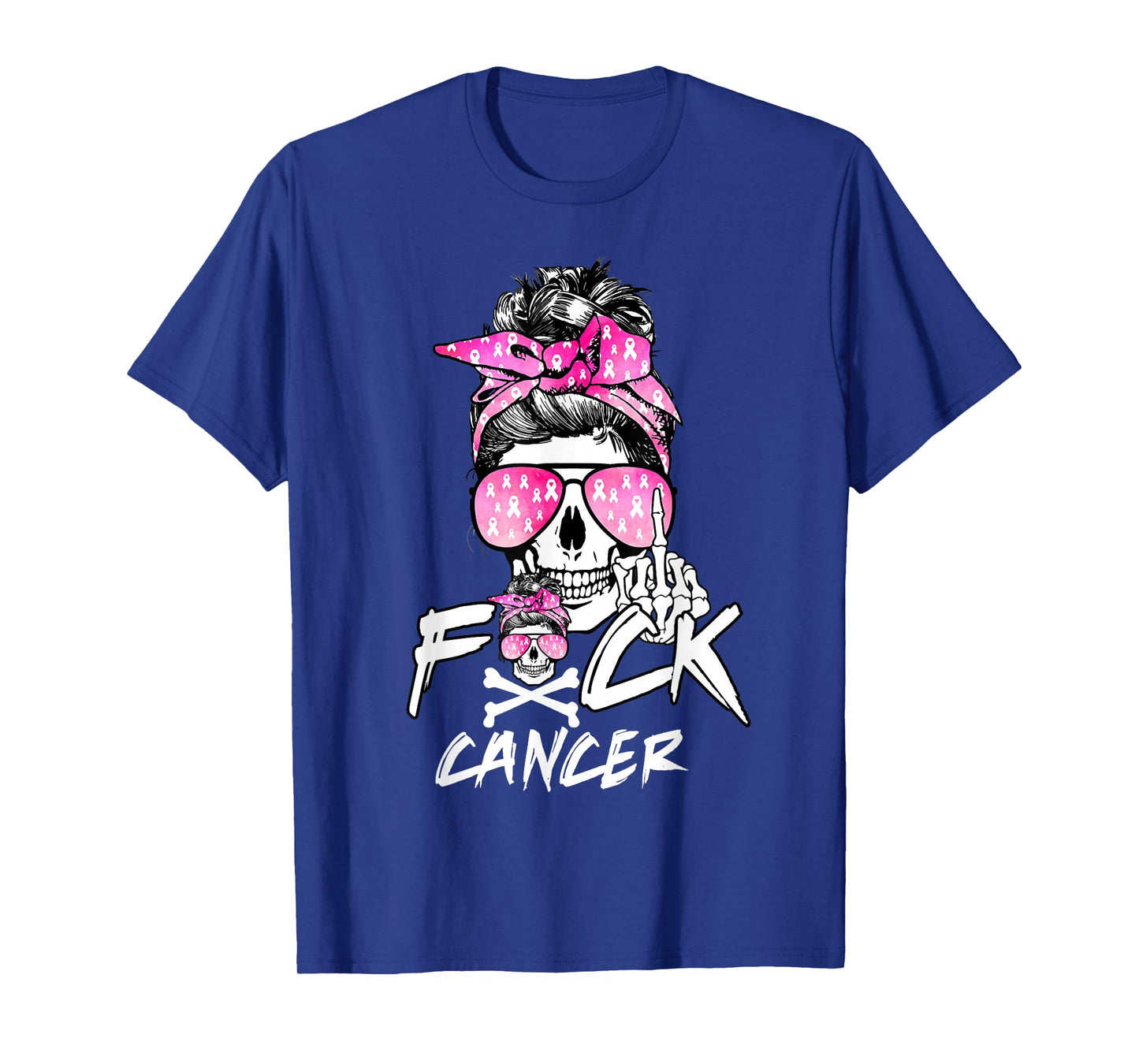 Fuck Breast Cancer Women Warrior Pink Ribbon Messy Bun Hair T-Shirt