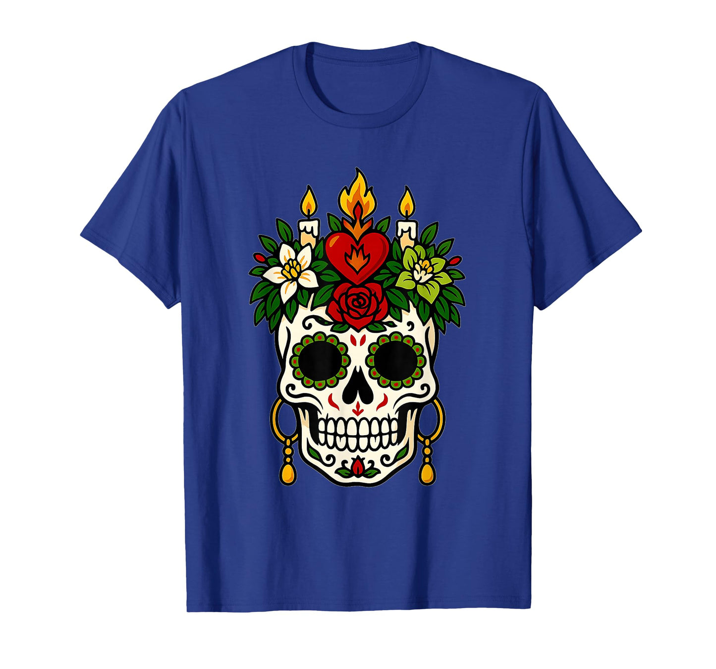 De Los Muertos Sugar Skull Skeleton Flower Halloween Costume T-Shirt