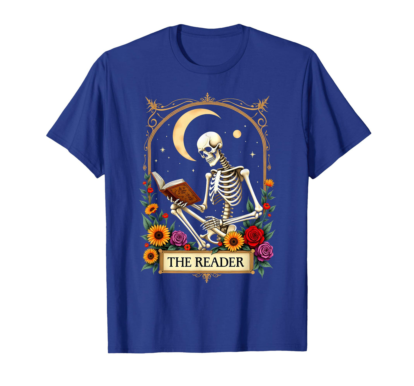 Tarot Card Skeleton Reading Book Librarian The Reader T-Shirt