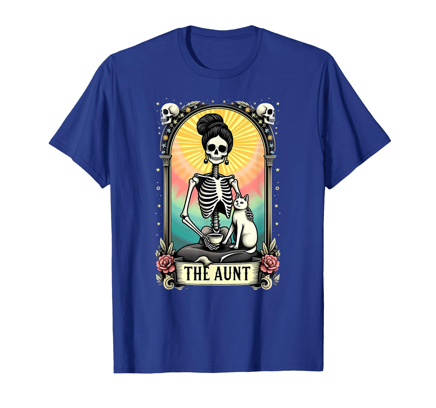 Gothic Tarot Card Aunt Skeleton Cat Mom Coffee T-Shirt