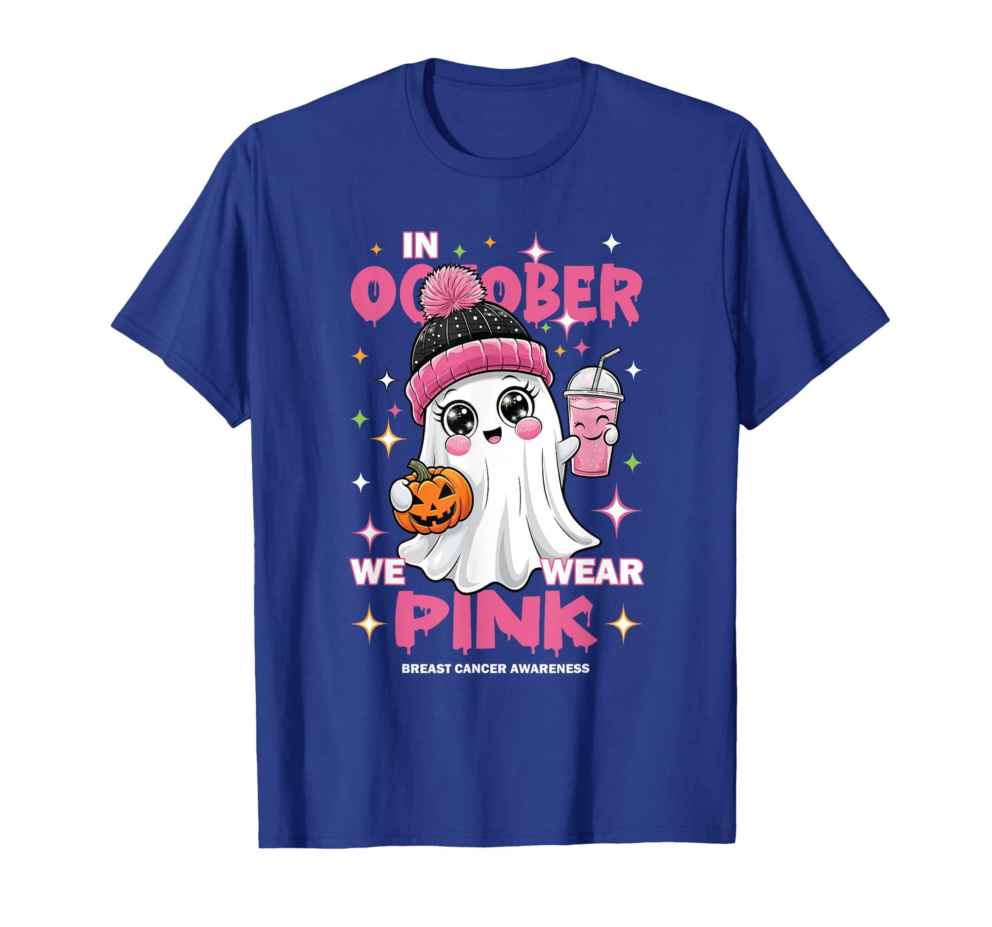 Pink October Halloween Ghost Breast Cancer Awareness T-Shirt