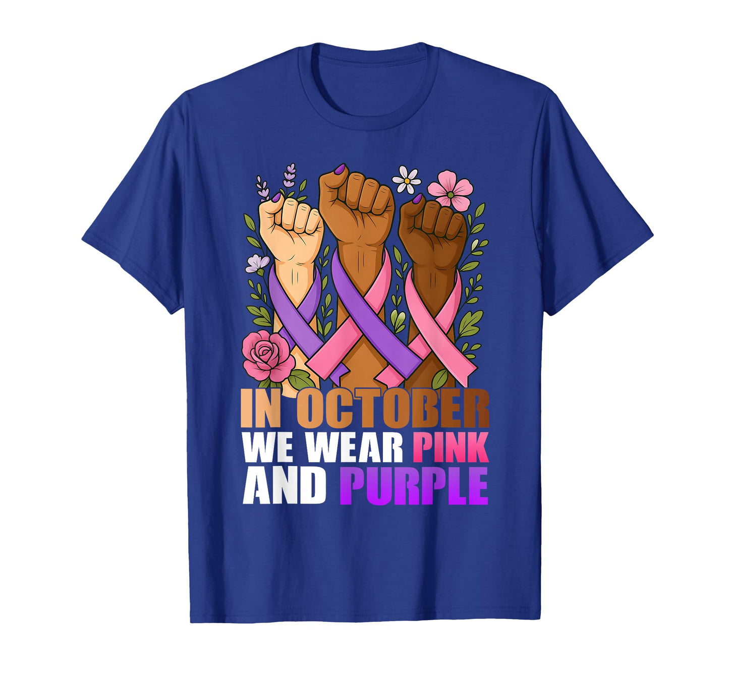 October Breast Cancer Domestic Violence Pink Purple Ribbon T-Shirt