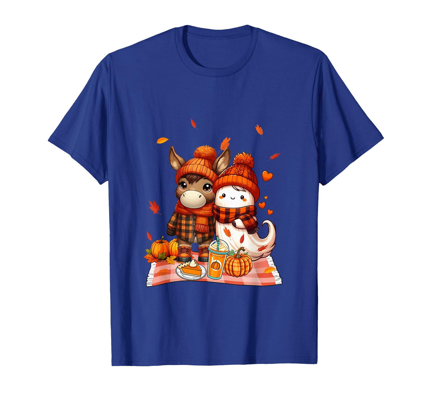 Donkey with Boo Halloween Thanksgiving Fall Leaves Pumpkins T-Shirt
