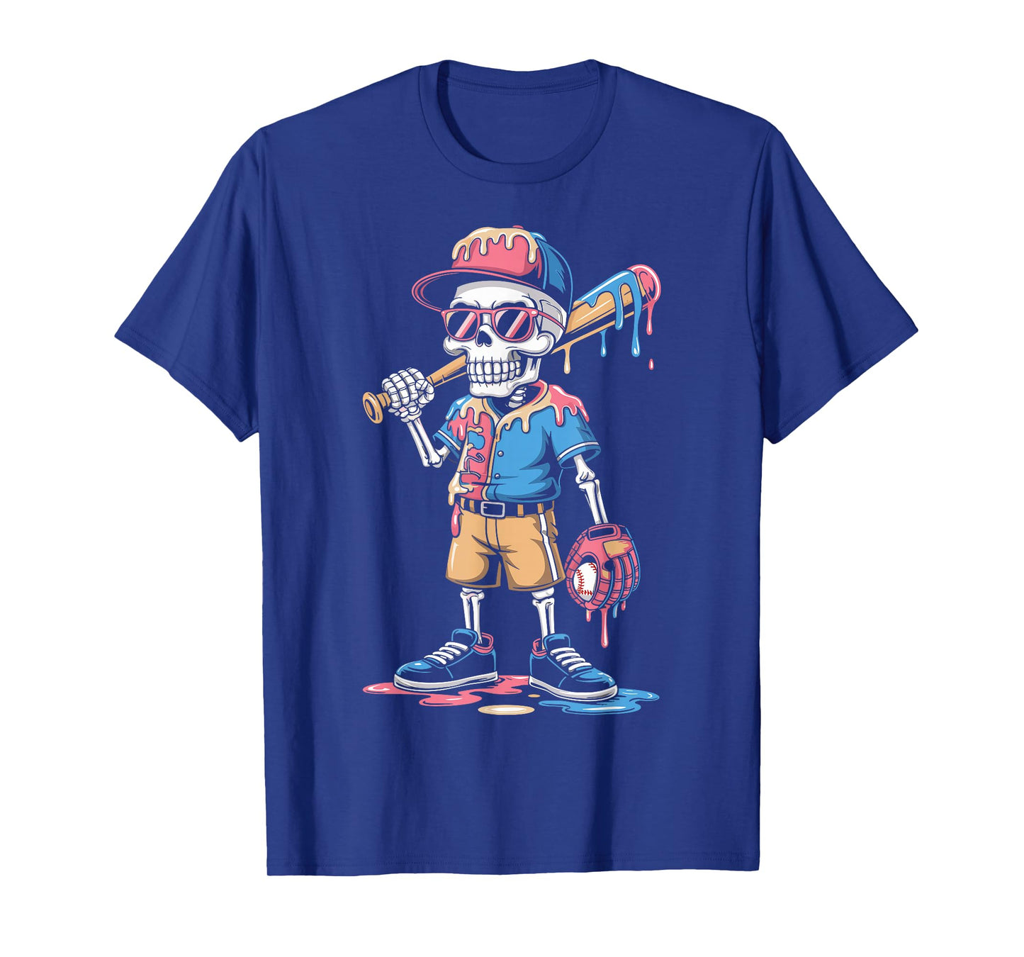 Funny Baseball Skeleton Ice Cream Drip Baseball T-Shirt
