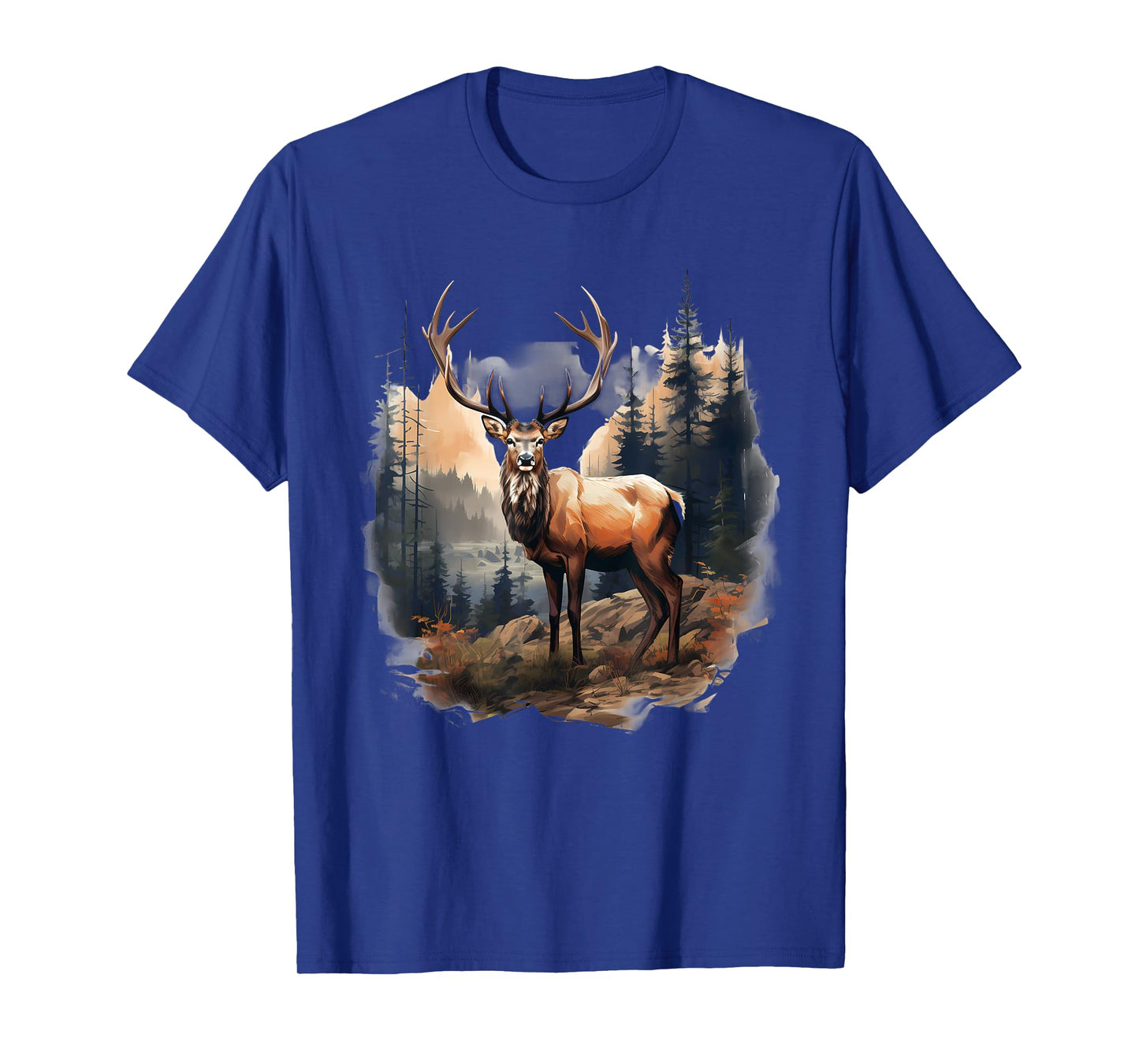 Deer Forest Landscape Wildlife Artwork Nature Animal Lovers T-Shirt