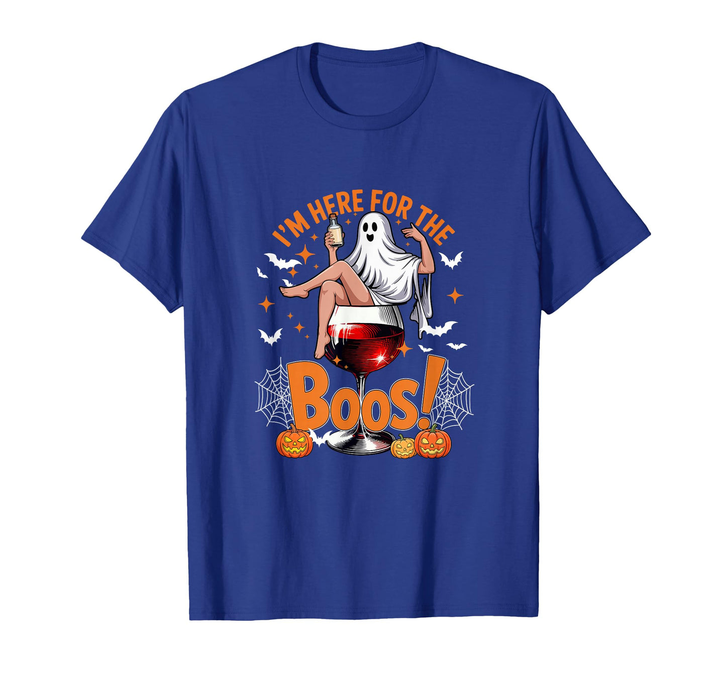 Here for Boos Halloween Women Cosplay Boo On Wine Glass T-Shirt