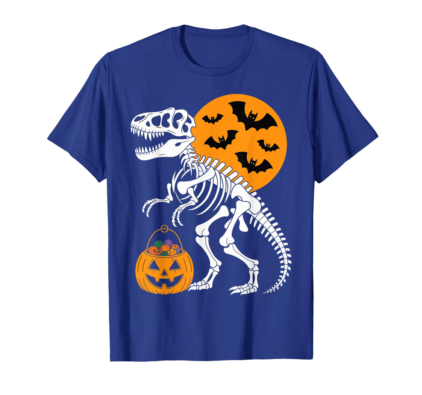 Halloween Dinosaur Skeleton T-Rex Pumpkin Moon Boys T-Shirt