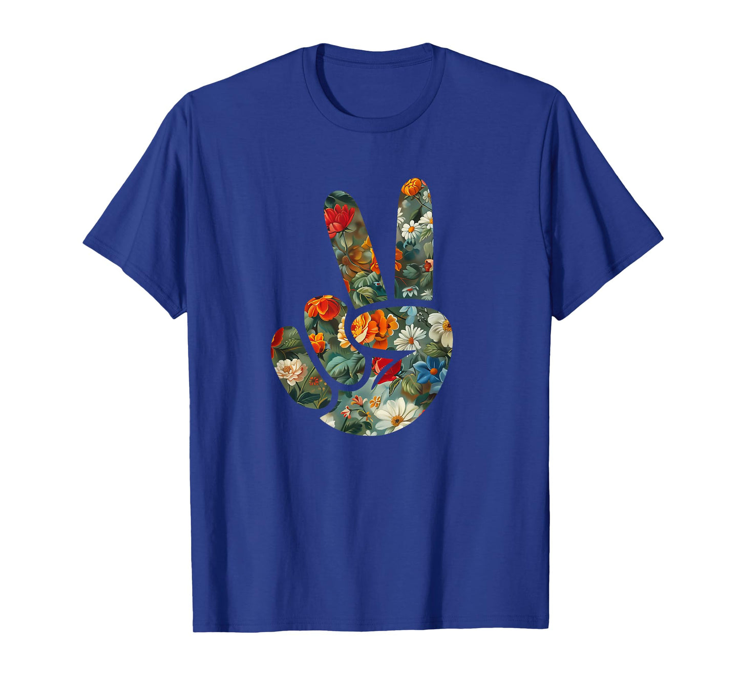 Elegant Silhouette Wildflowers Floral Peace Sign Hand T-Shirt