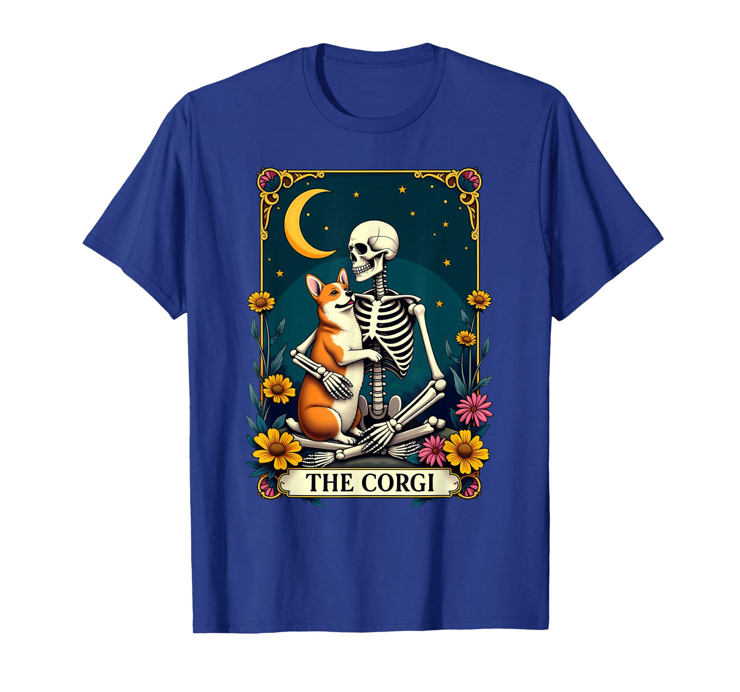 Gothic Tarot Card The Corgi Skeleton Halloween T-Shirt