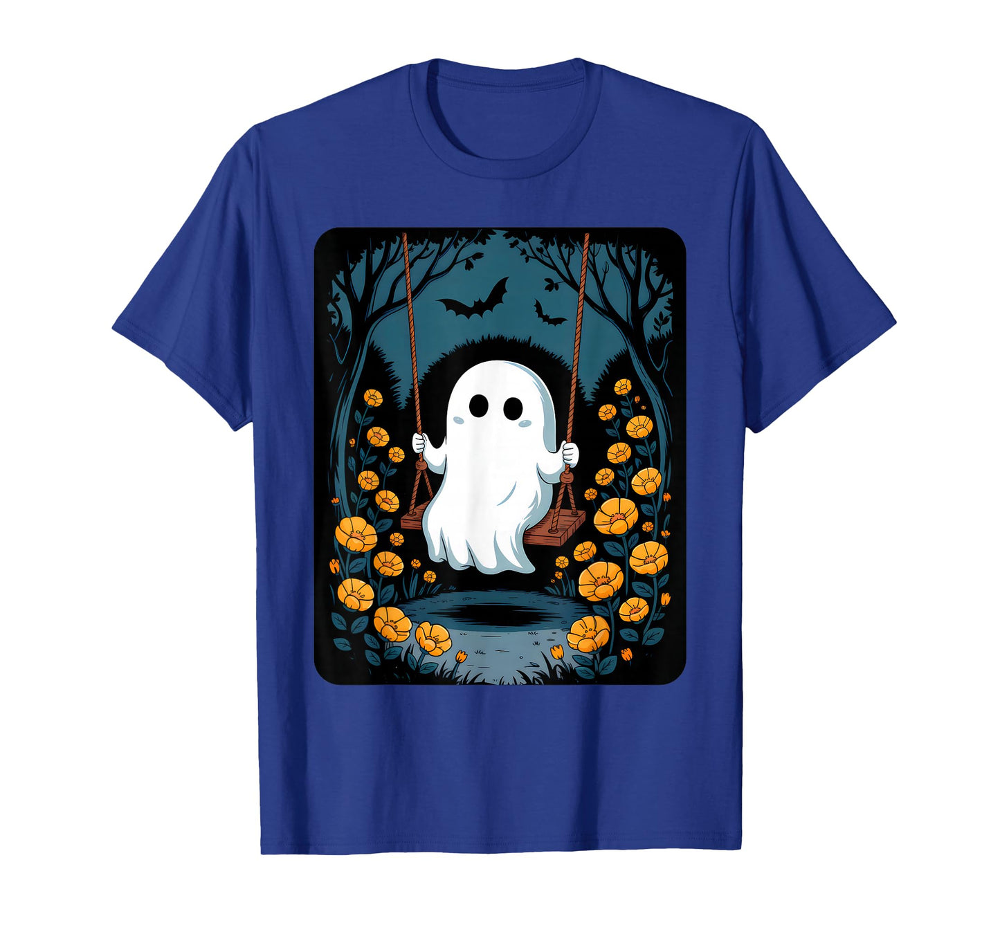 Cute Floral Ghost Swinging in Forest Night Halloween Costume T-Shirt
