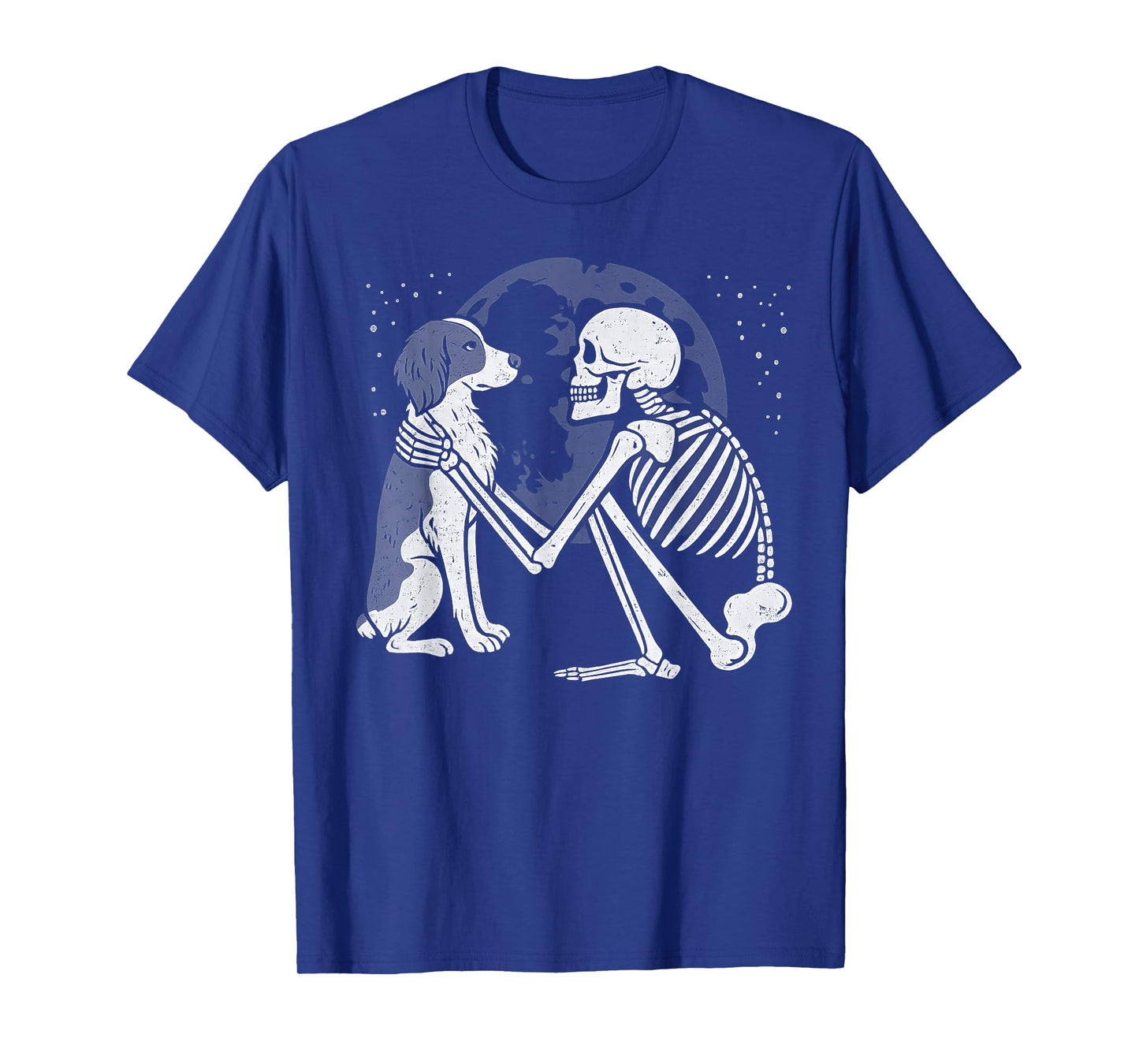 Brittany Spaniel Skeleton Moon Halloween Dog Lover T-Shirt
