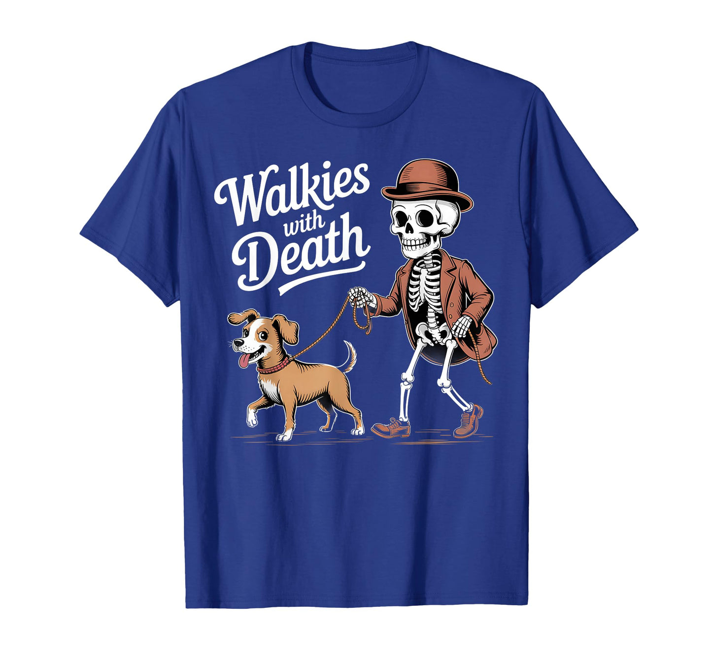 Walkies with Death Skeleton Dog Humor Halloween Design T-Shirt